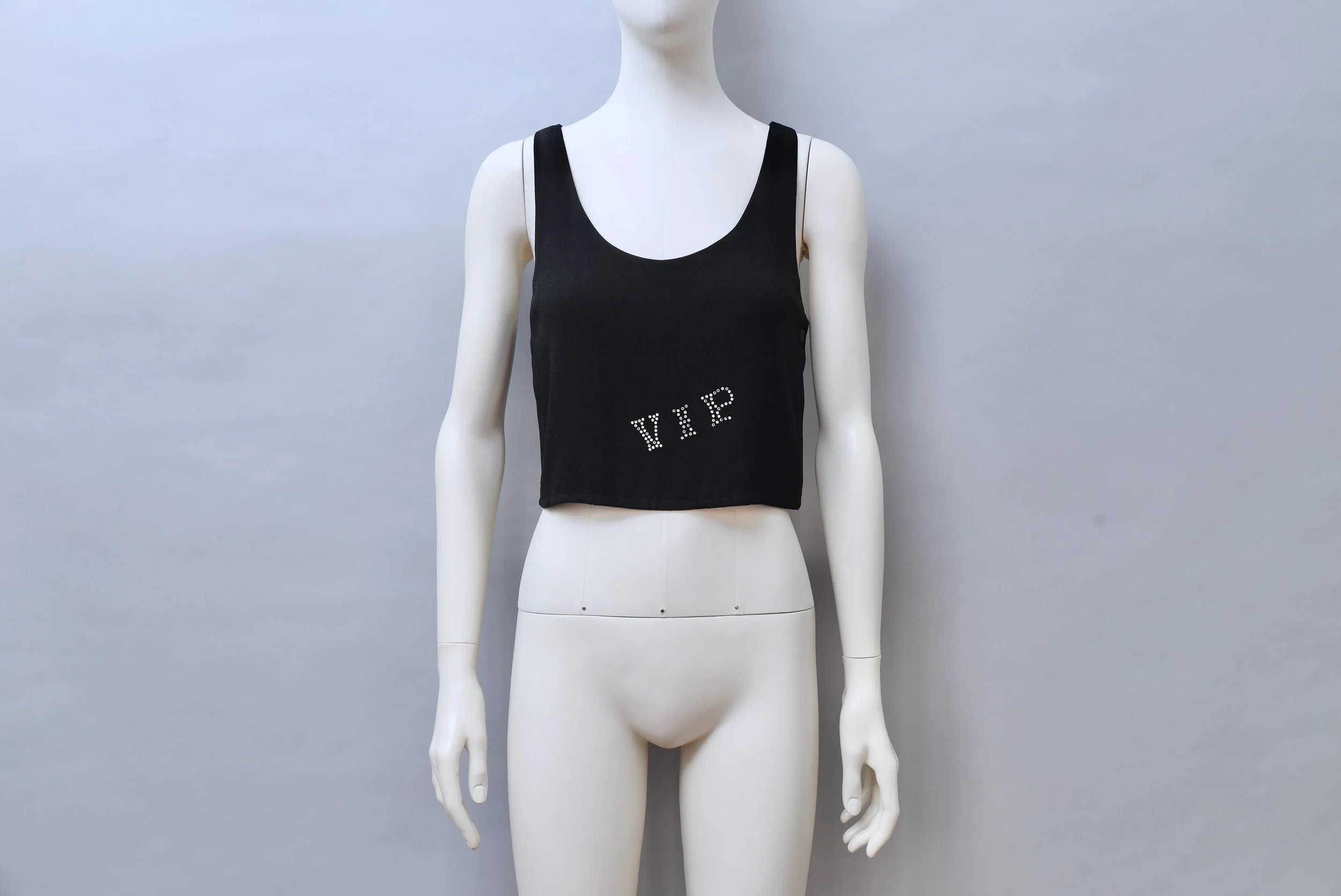 F/W 1984 Sonia Rykiel black crêpe rhinestone VIP cropped top