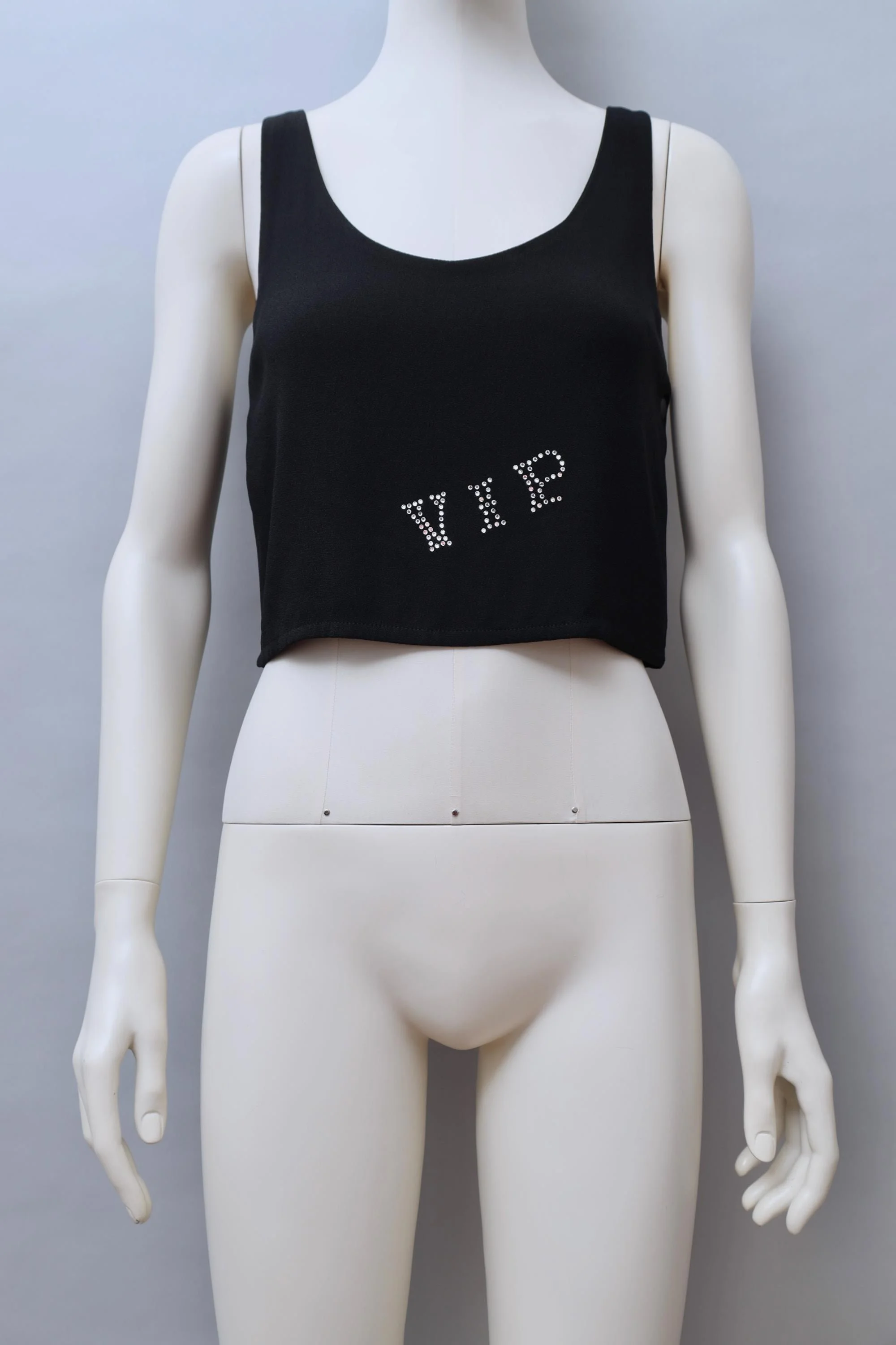 F/W 1984 Sonia Rykiel black crêpe rhinestone VIP cropped top