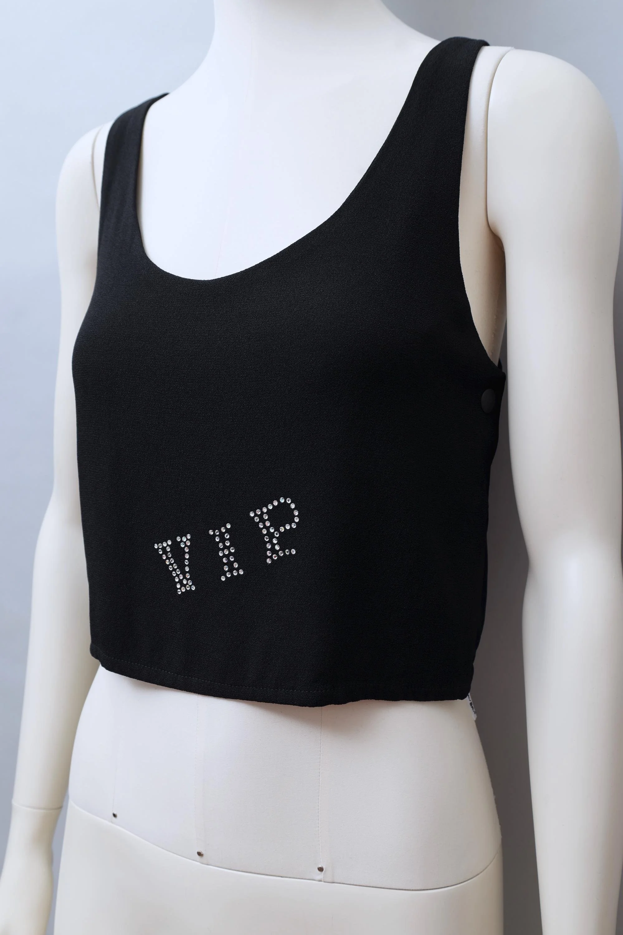 F/W 1984 Sonia Rykiel black crêpe rhinestone VIP cropped top