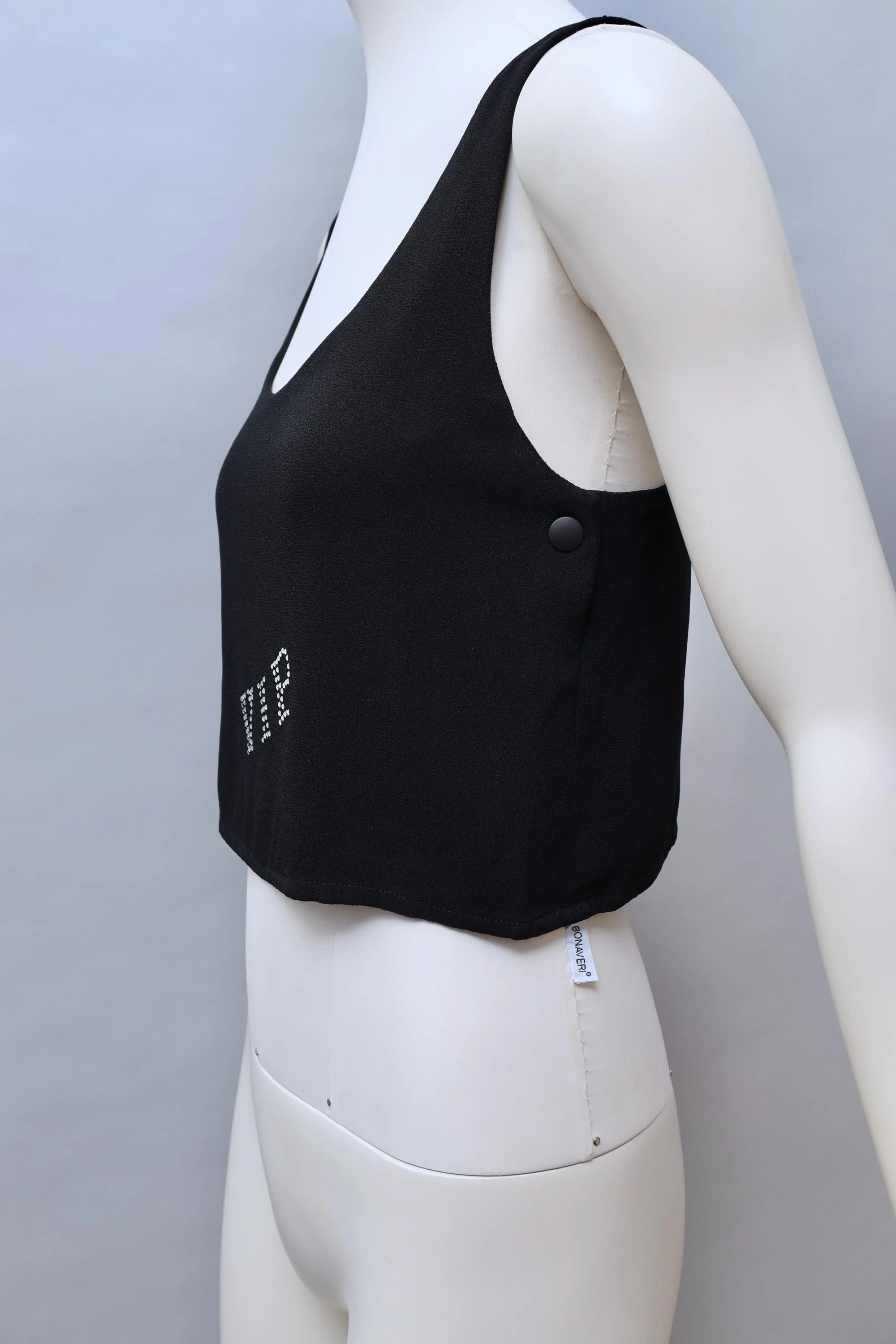 F/W 1984 Sonia Rykiel black crêpe rhinestone VIP cropped top
