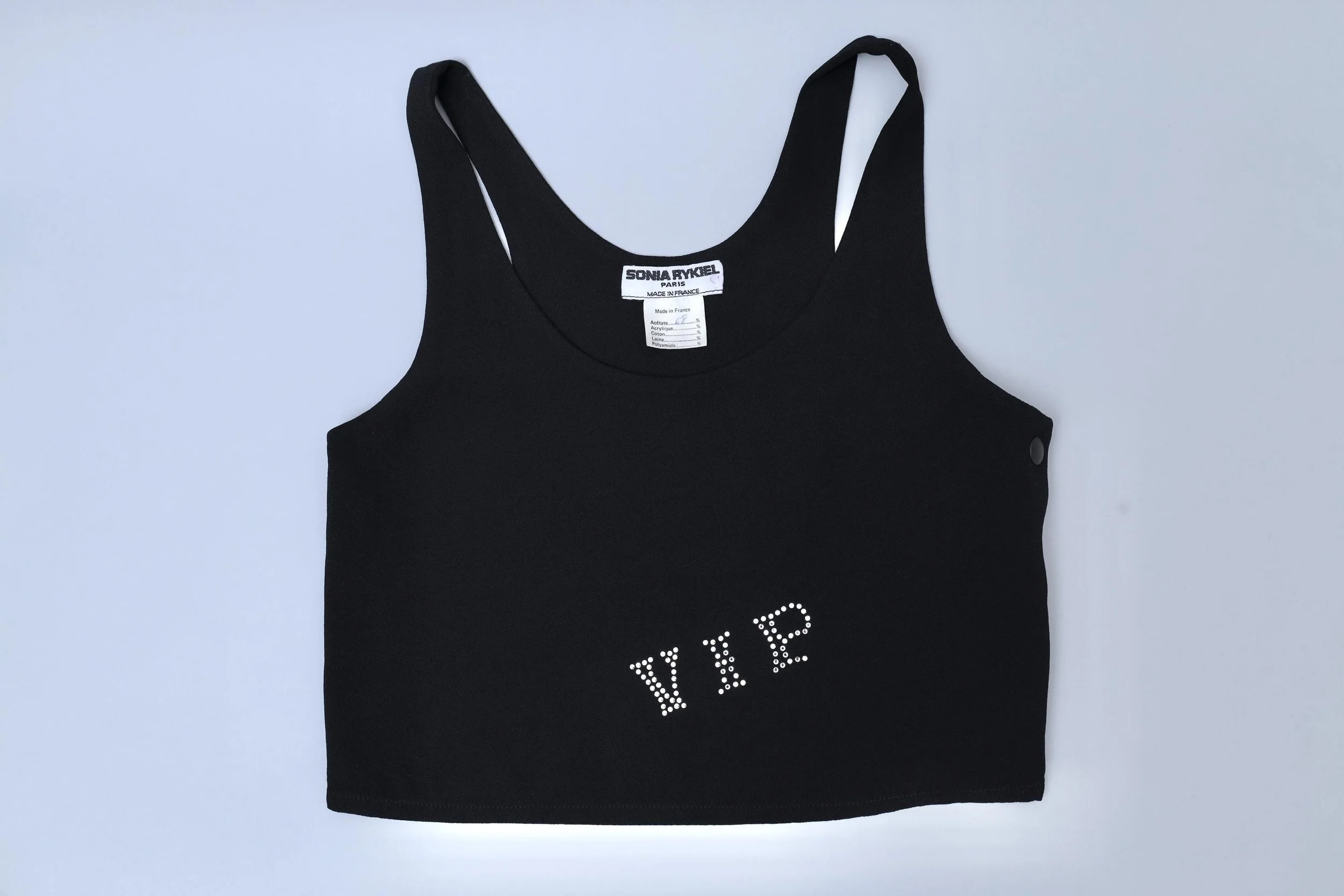 F/W 1984 Sonia Rykiel black crêpe rhinestone VIP cropped top