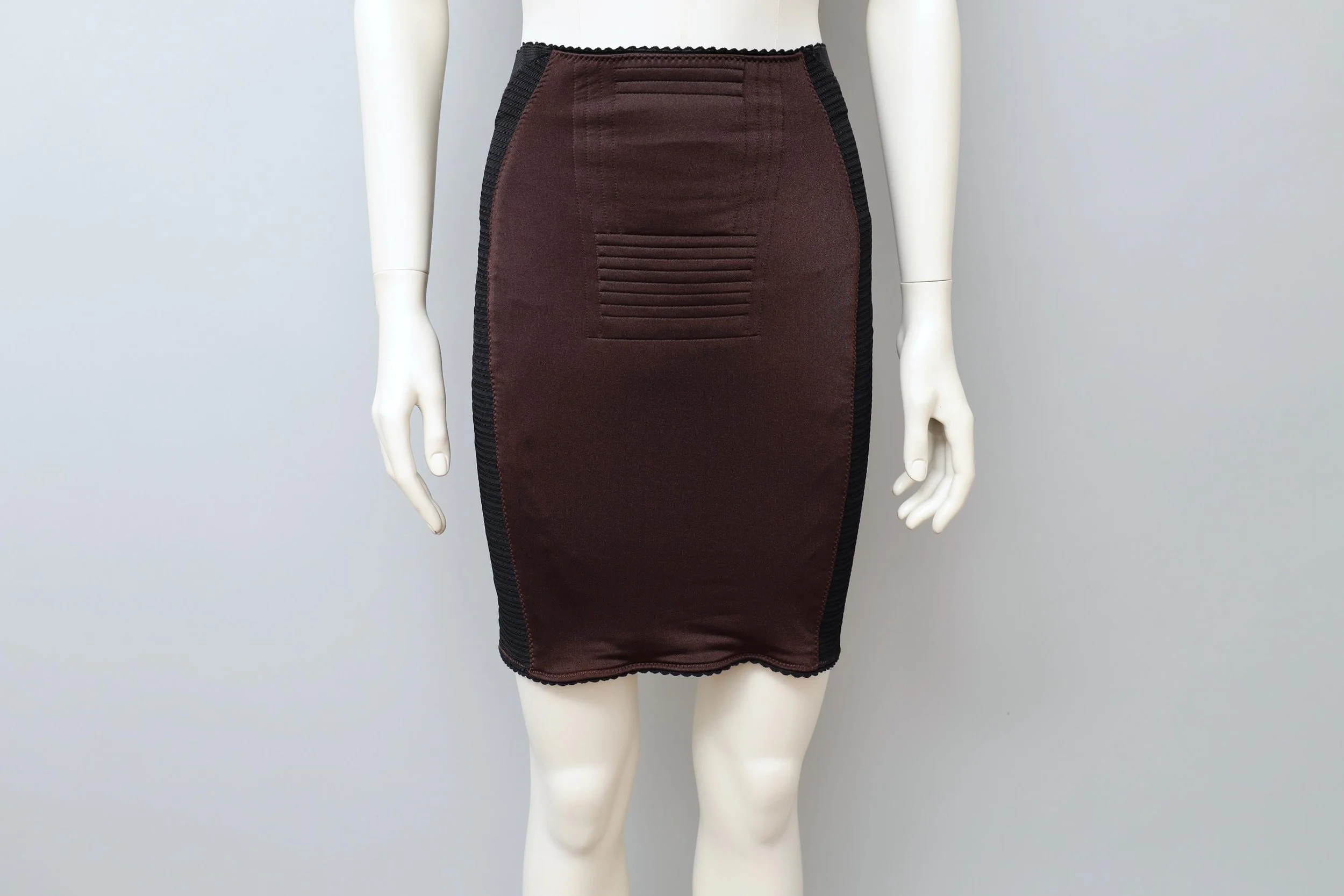 S/S 1987 Jean Paul Gaultier pour Gibo brown satin stretch pencil skirt