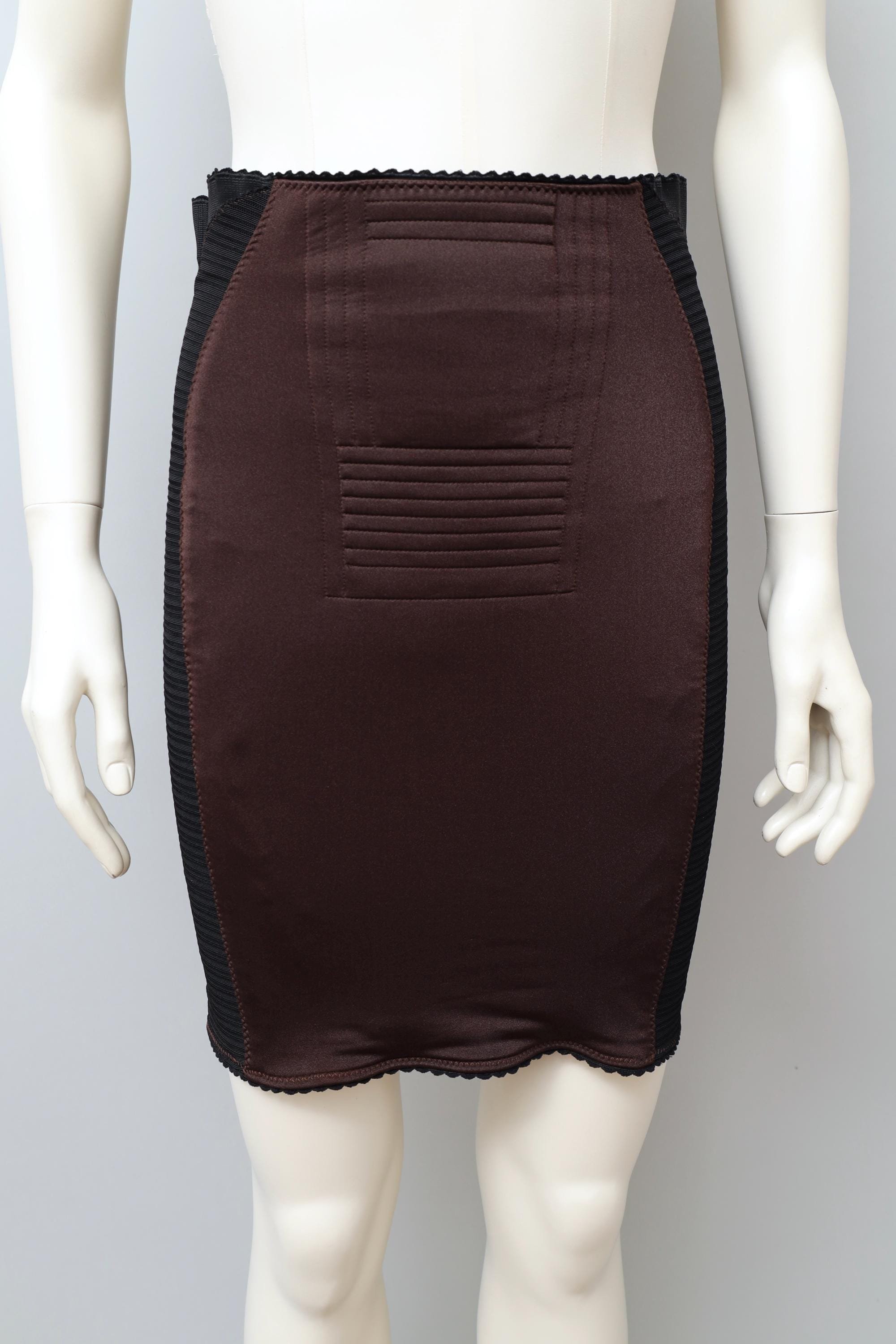 S/S 1987 Jean Paul Gaultier pour Gibo brown satin stretch pencil skirt