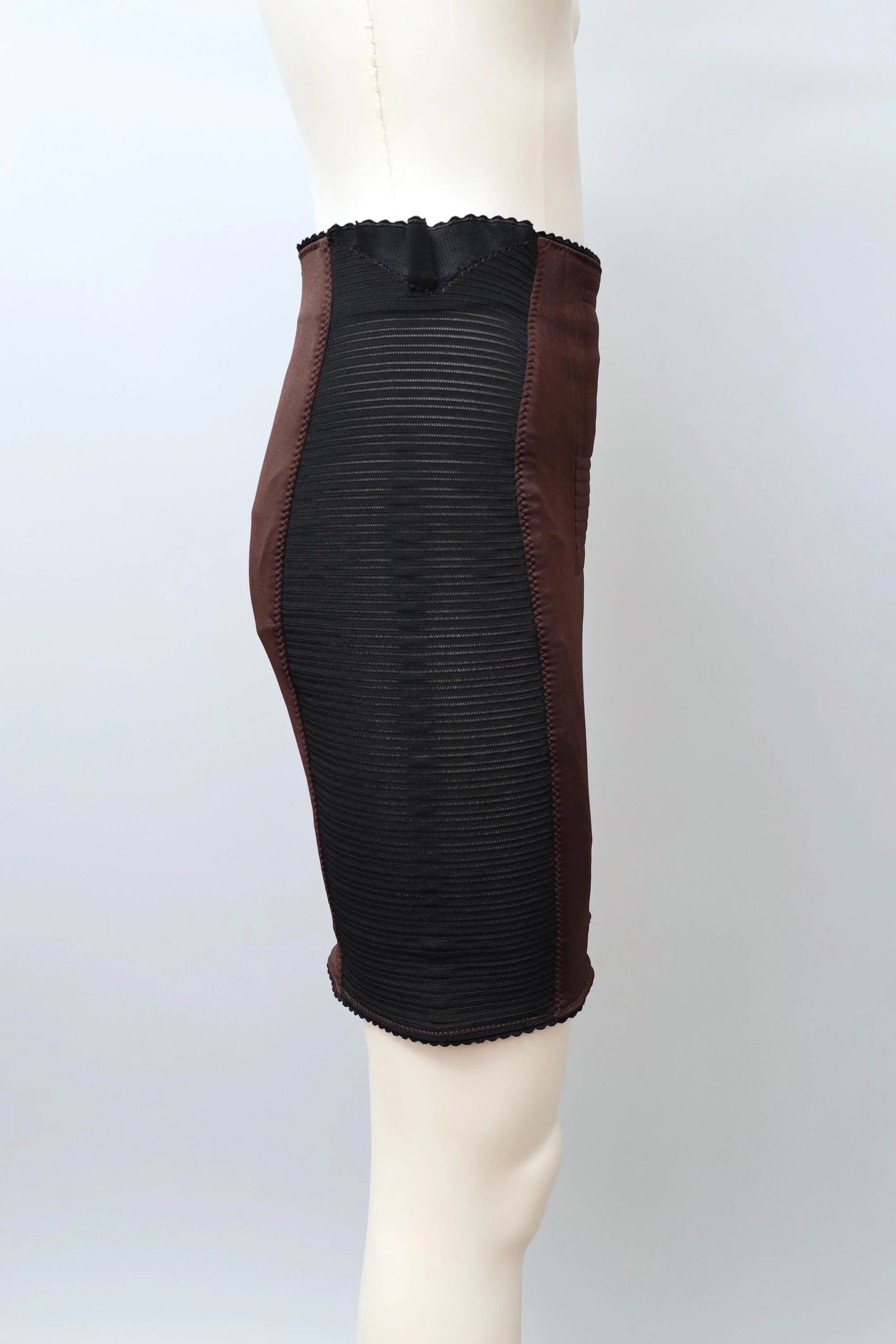 S/S 1987 Jean Paul Gaultier pour Gibo brown satin stretch pencil skirt
