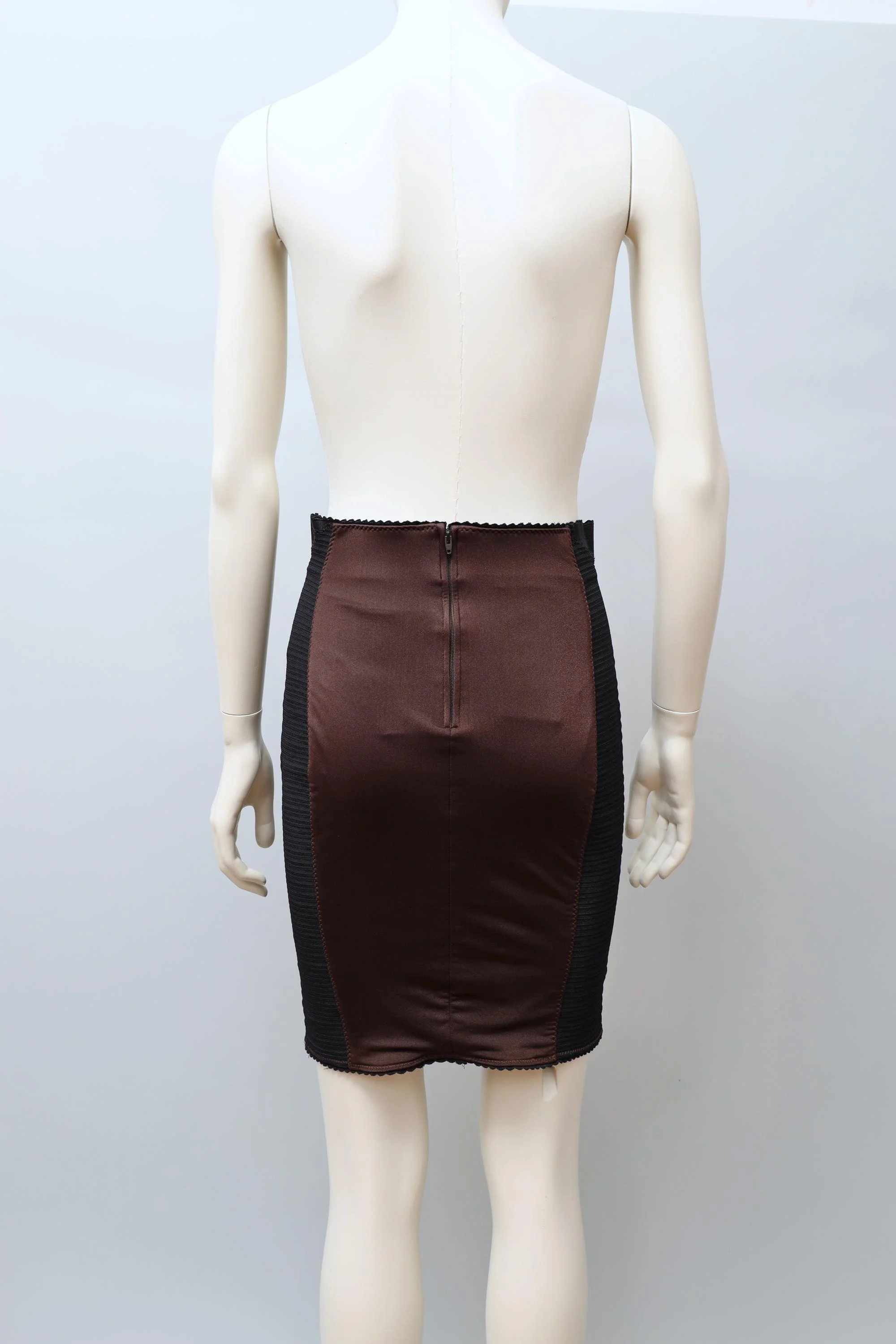 S/S 1987 Jean Paul Gaultier pour Gibo brown satin stretch pencil skirt