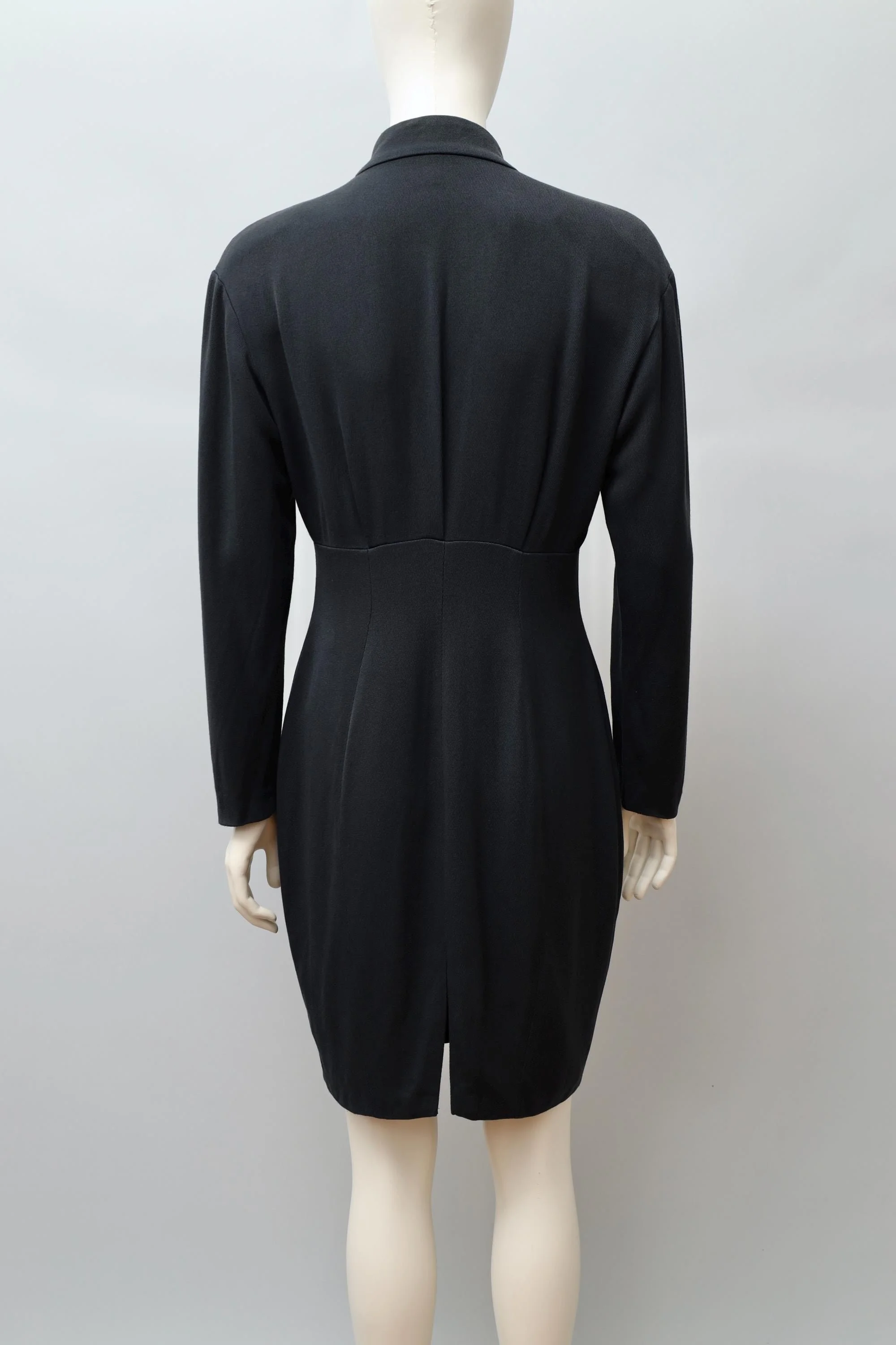 late 1980s / early 1990s Thierry Mugler Activ black wool zip front dress