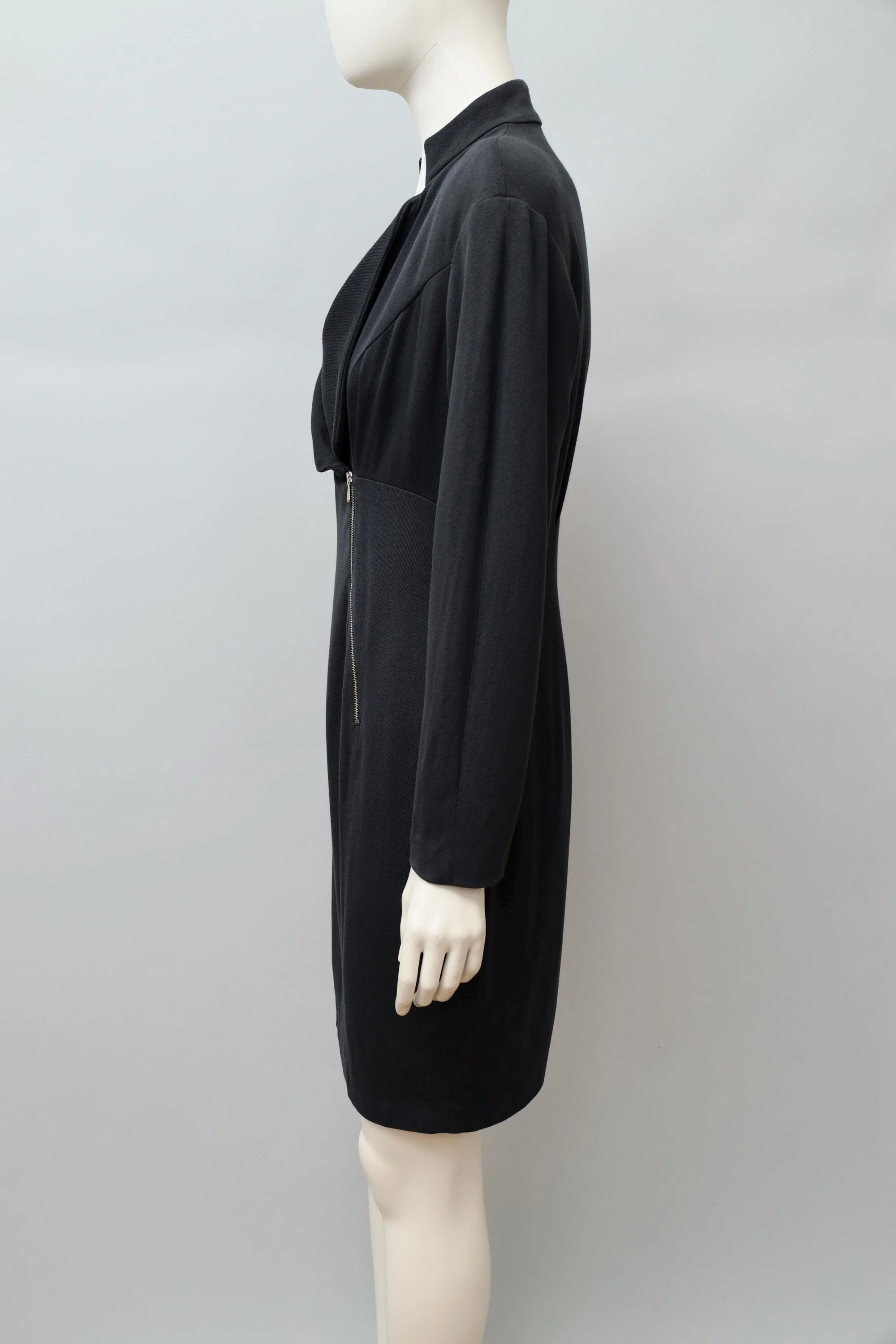 late 1980s / early 1990s Thierry Mugler Activ black wool zip front dress
