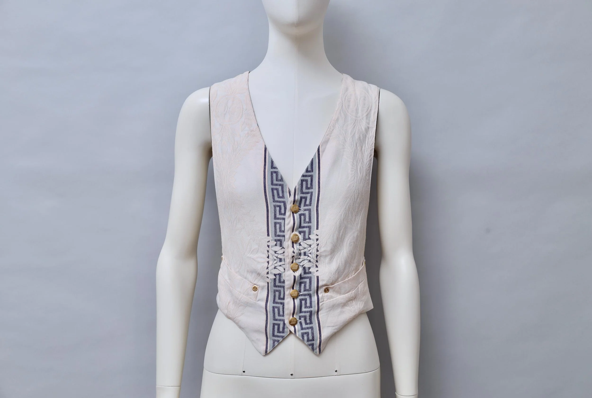S/S 1989 Junior Gaultier cream and blue Grecian brocade waistcoat