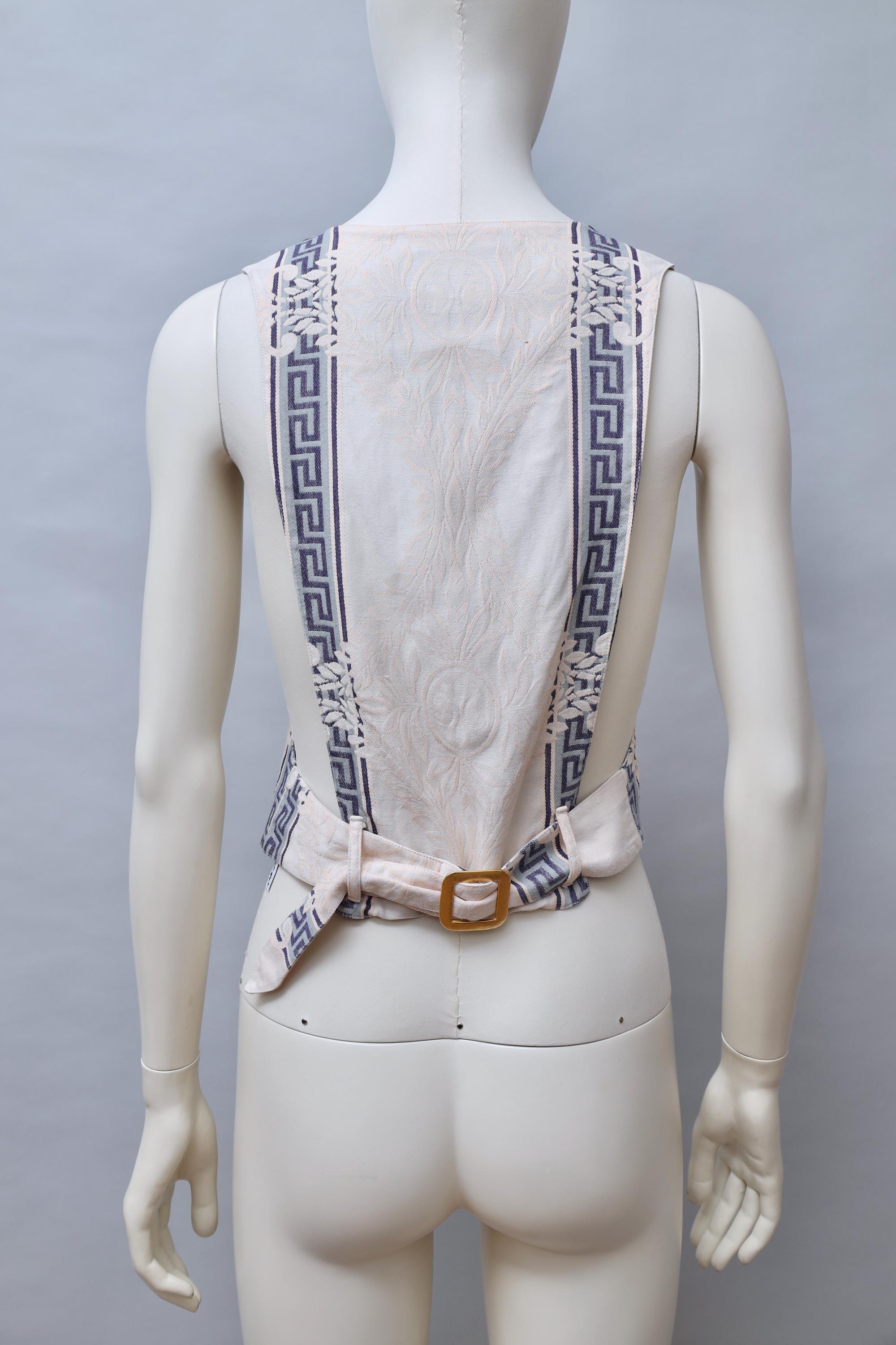 S/S 1989 Junior Gaultier cream and blue Grecian brocade waistcoat