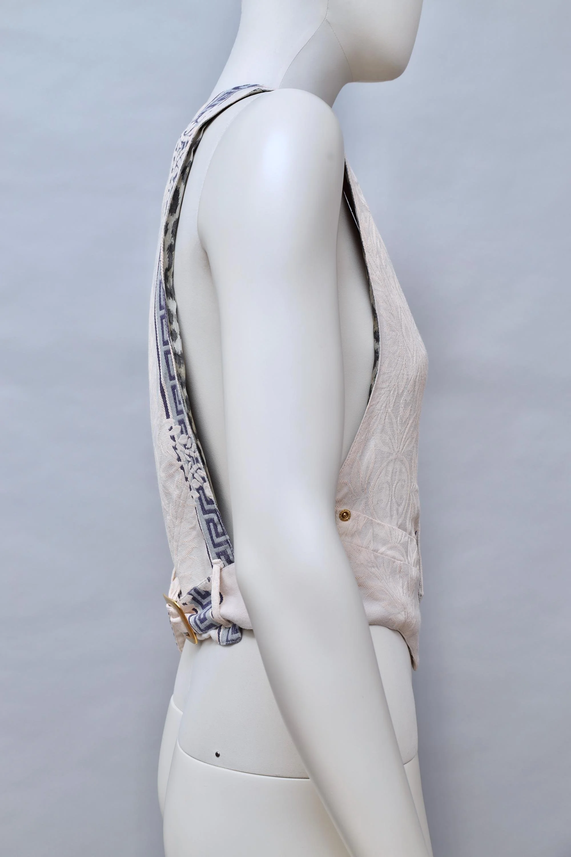 S/S 1989 Junior Gaultier cream and blue Grecian brocade waistcoat