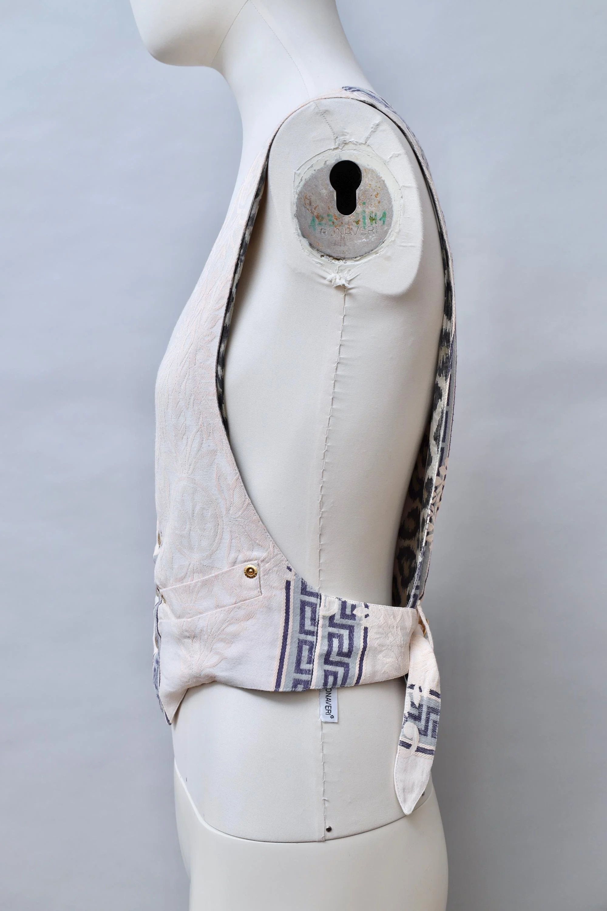 S/S 1989 Junior Gaultier cream and blue Grecian brocade waistcoat