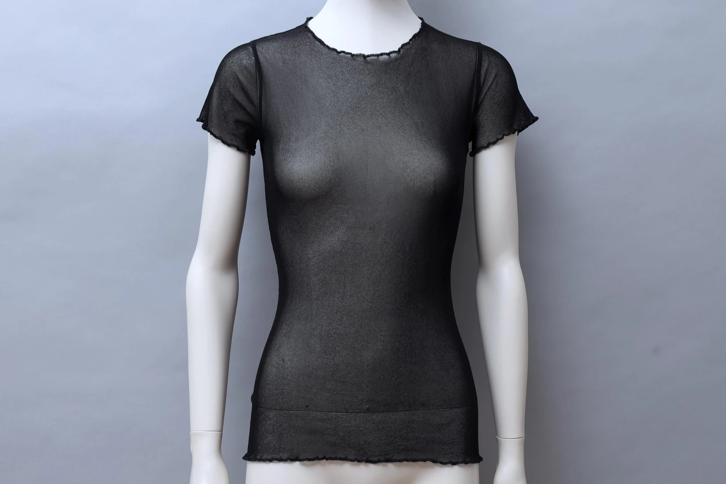 1990s Jean Paul Gaultier black lettuce hem mesh top