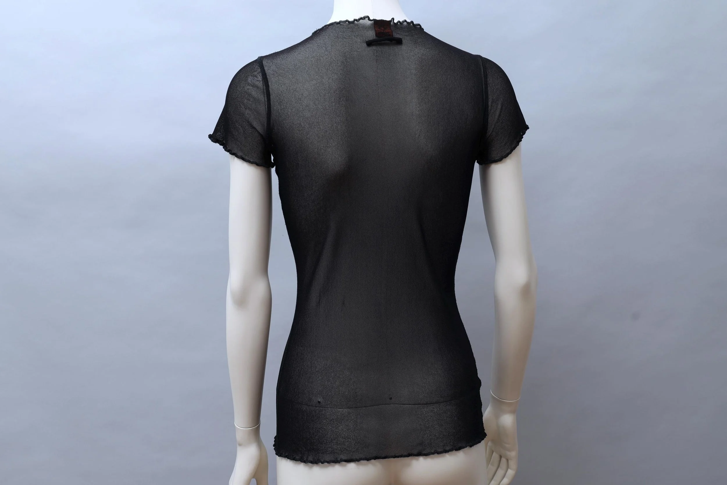 1990s Jean Paul Gaultier black lettuce hem mesh top