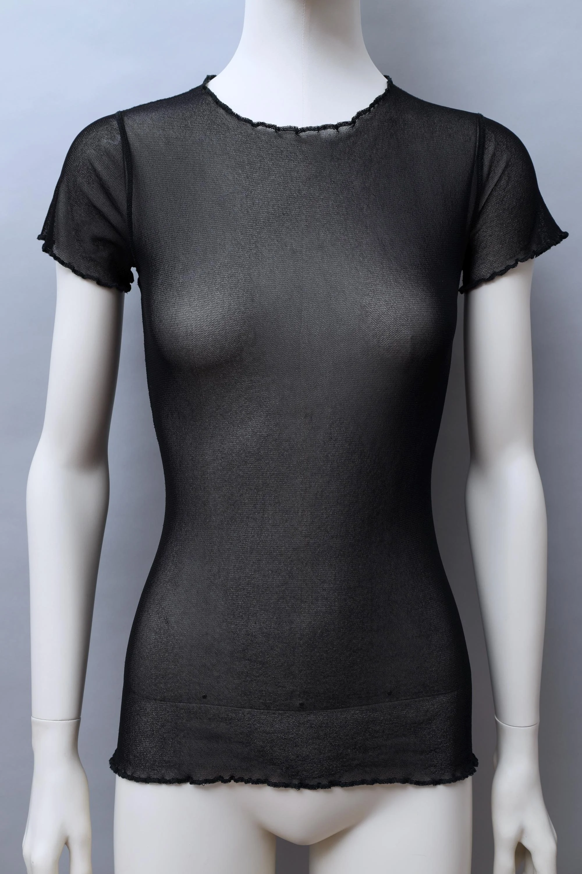 1990s Jean Paul Gaultier black lettuce hem mesh top