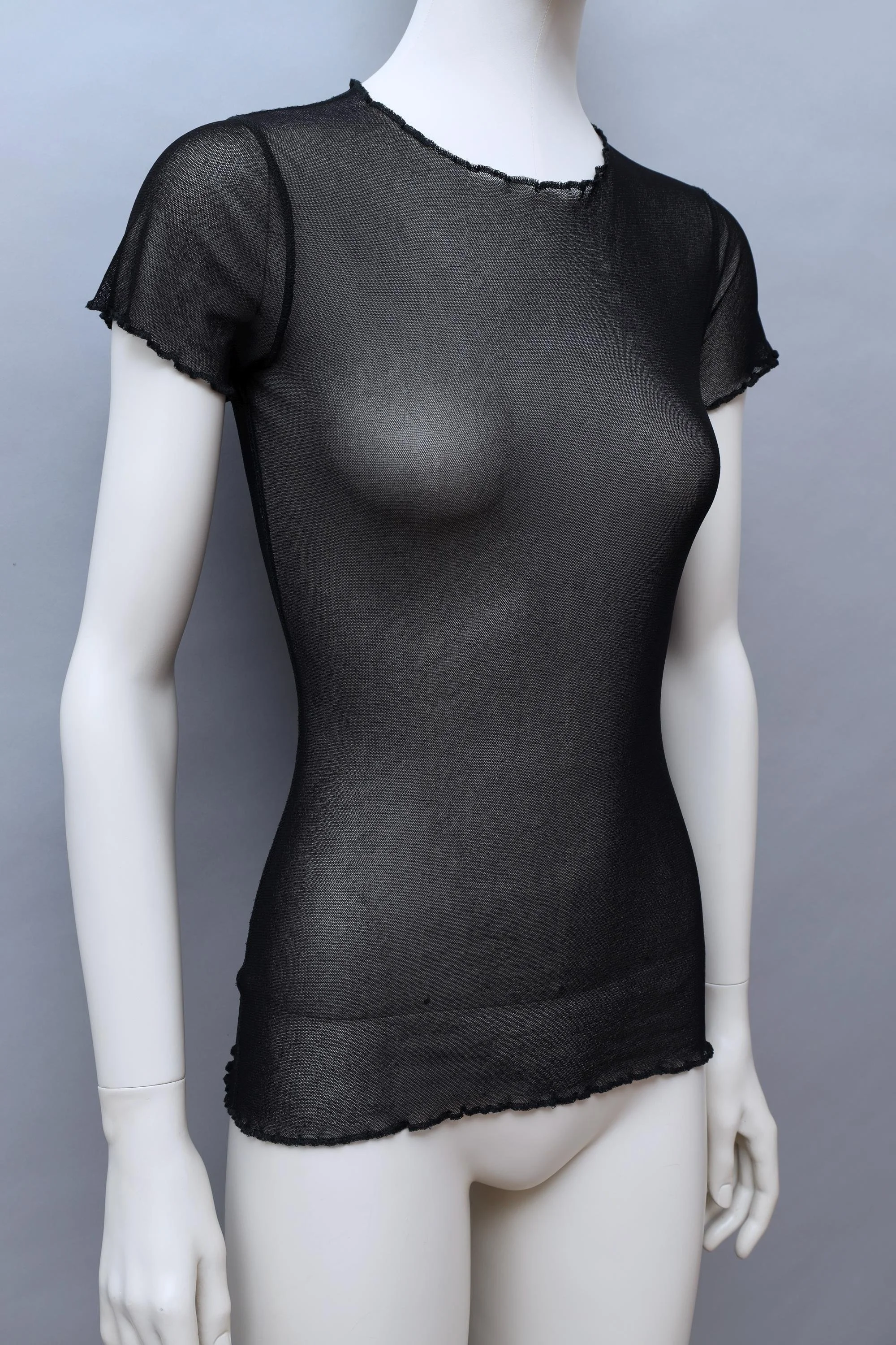 1990s Jean Paul Gaultier black lettuce hem mesh top
