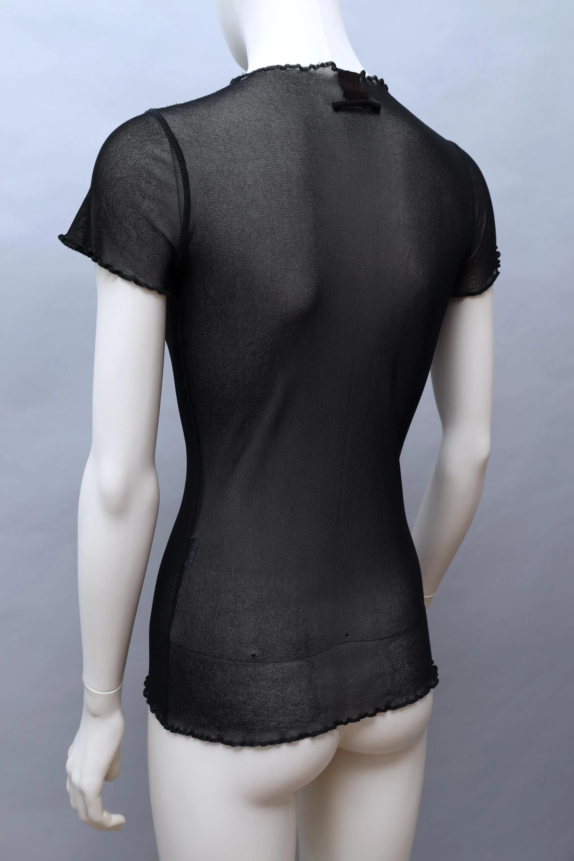 1990s Jean Paul Gaultier black lettuce hem mesh top