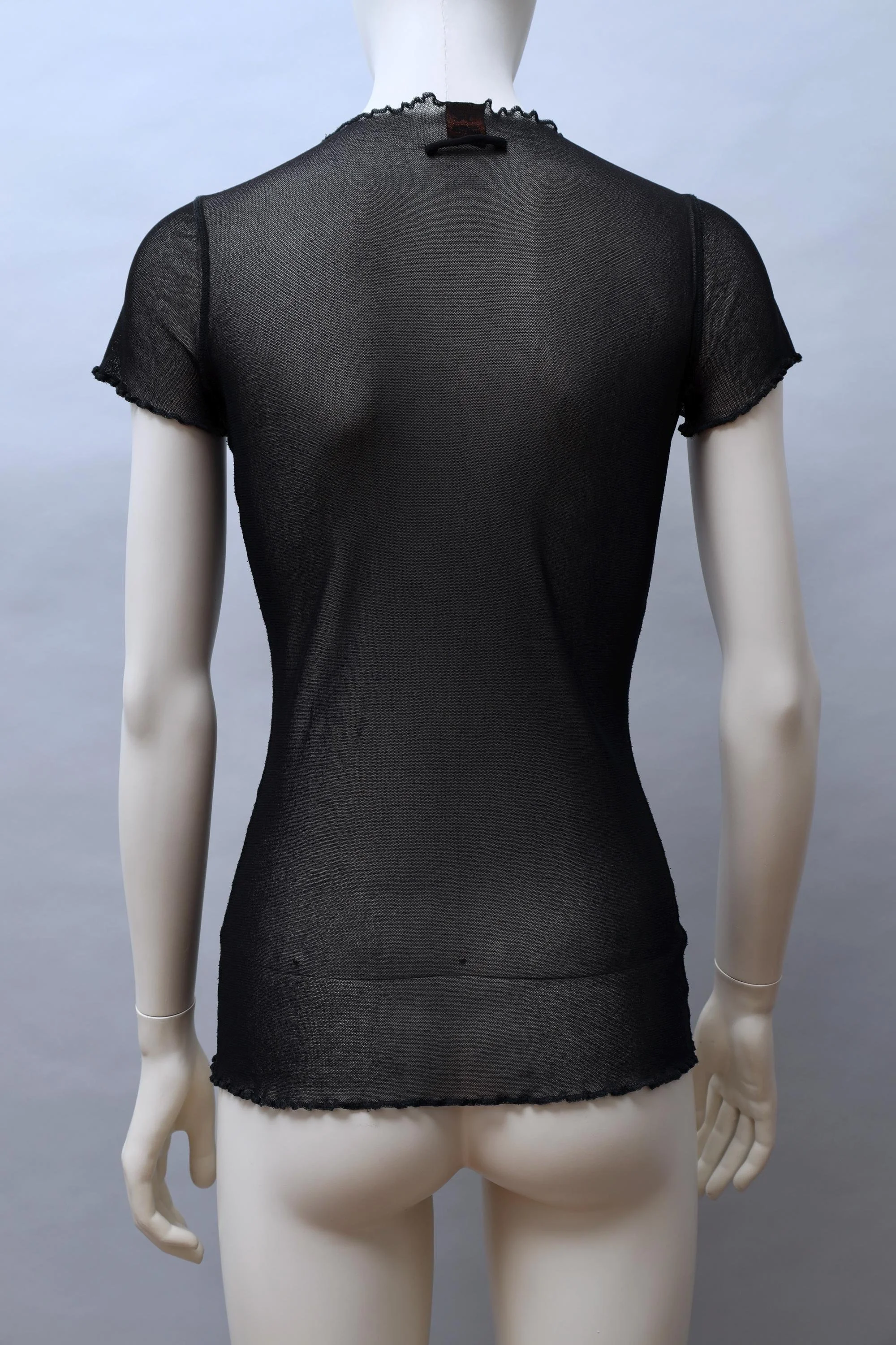 1990s Jean Paul Gaultier black lettuce hem mesh top