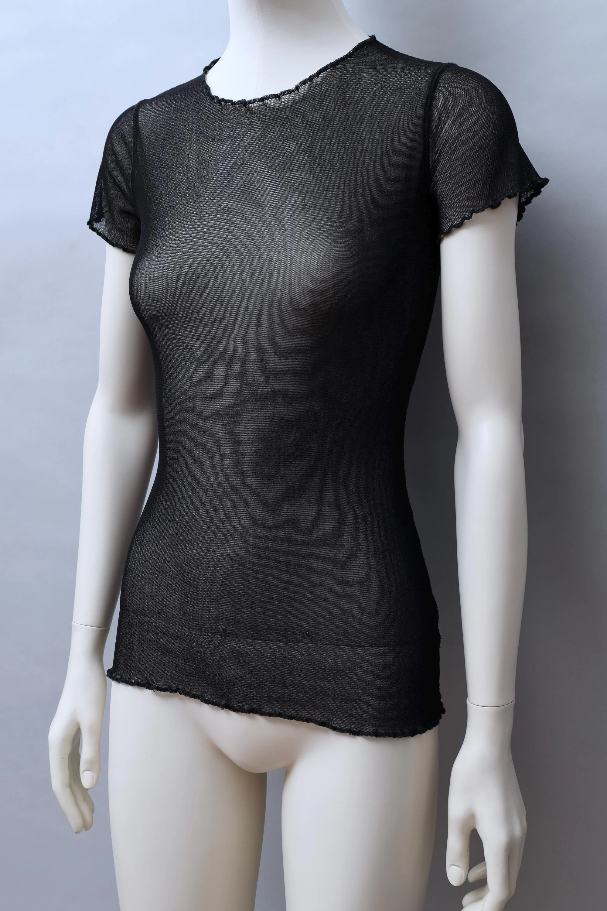 1990s Jean Paul Gaultier black lettuce hem mesh top