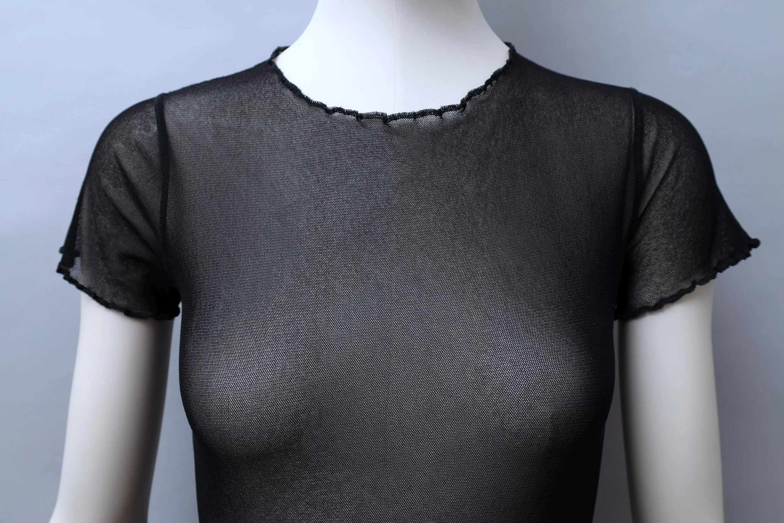 1990s Jean Paul Gaultier black lettuce hem mesh top