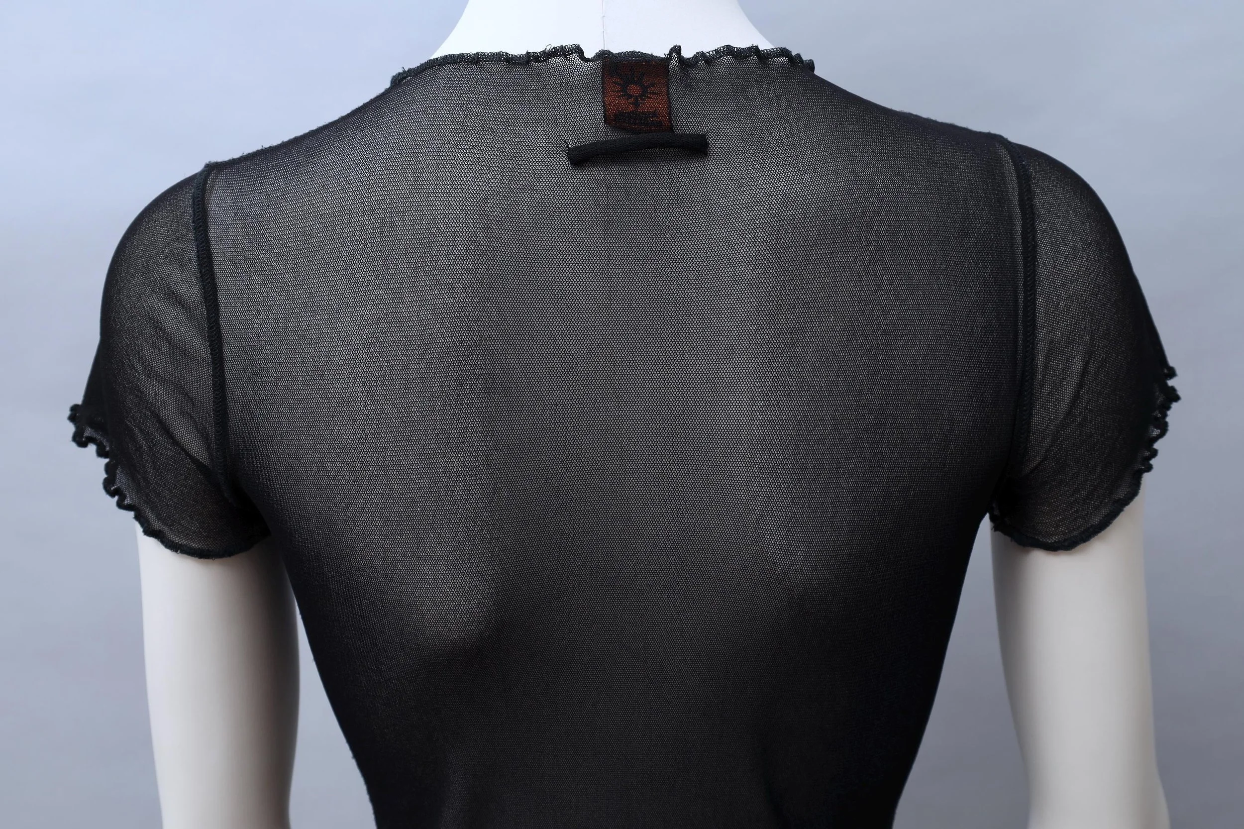 1990s Jean Paul Gaultier black lettuce hem mesh top
