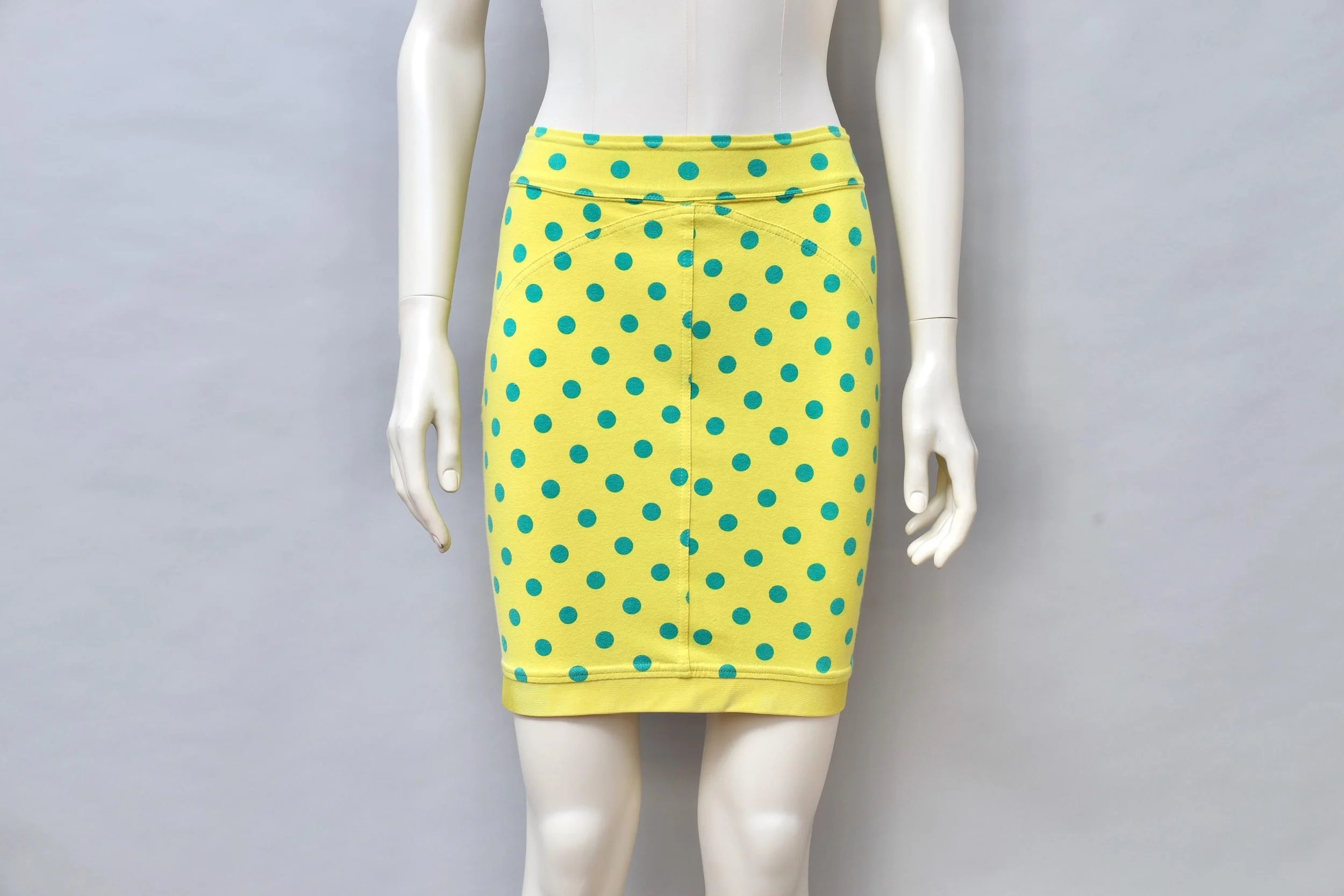 early 1990s Gianni Versace yellow and green polka dot stretch skirt