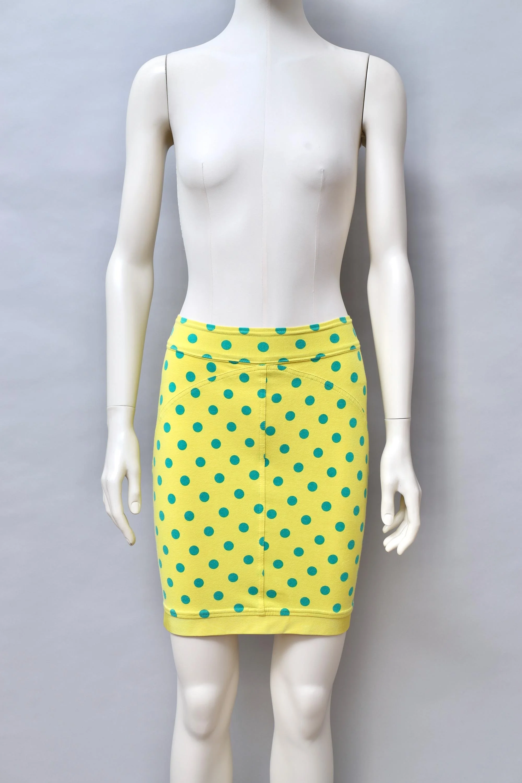 early 1990s Gianni Versace yellow and green polka dot stretch skirt