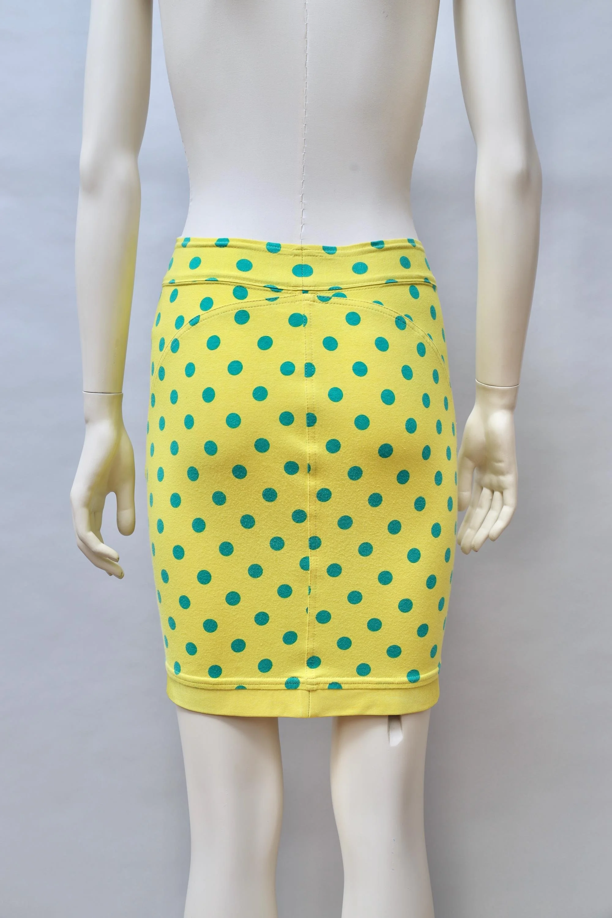 early 1990s Gianni Versace yellow and green polka dot stretch skirt