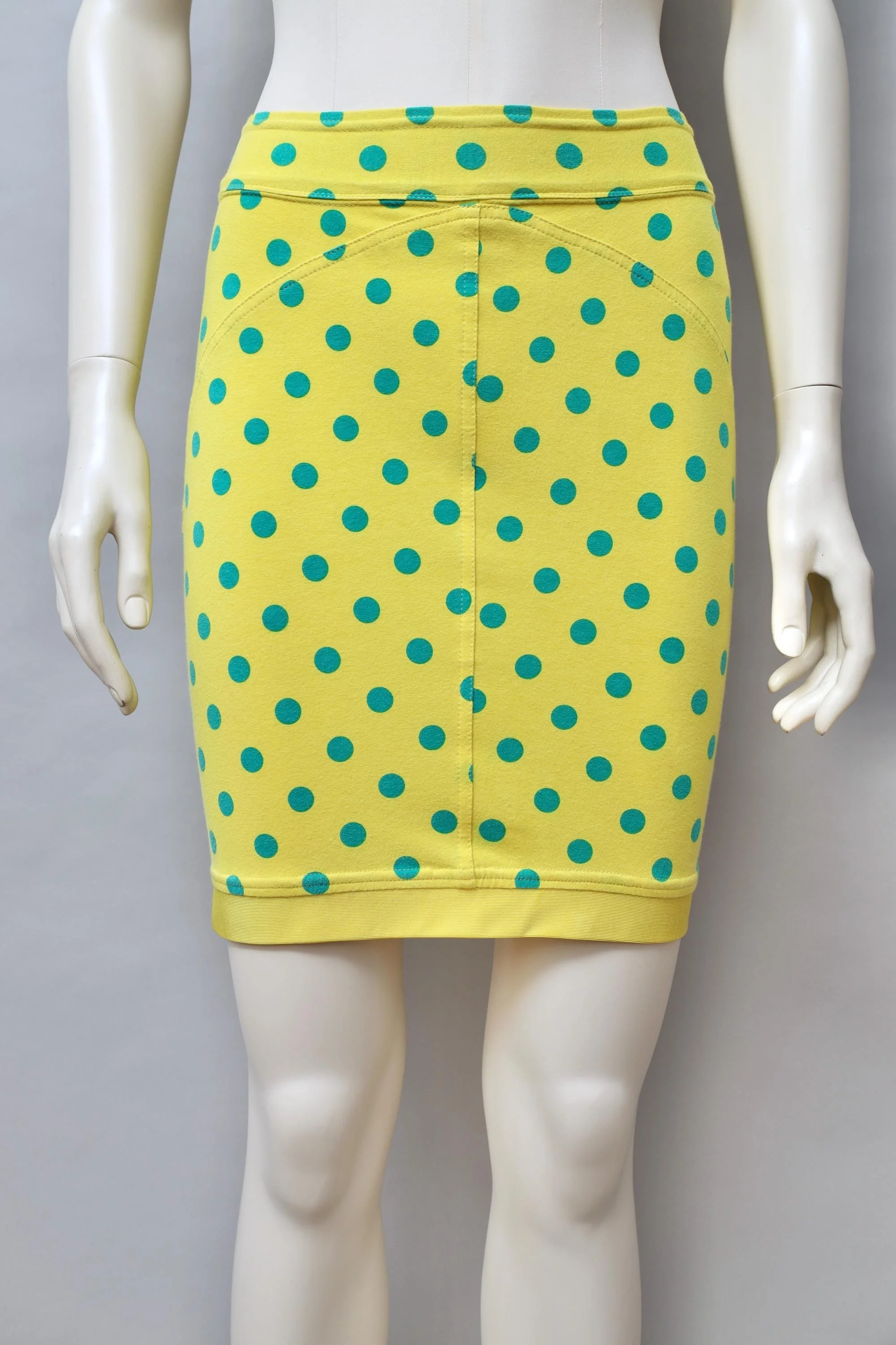 early 1990s Gianni Versace yellow and green polka dot stretch skirt
