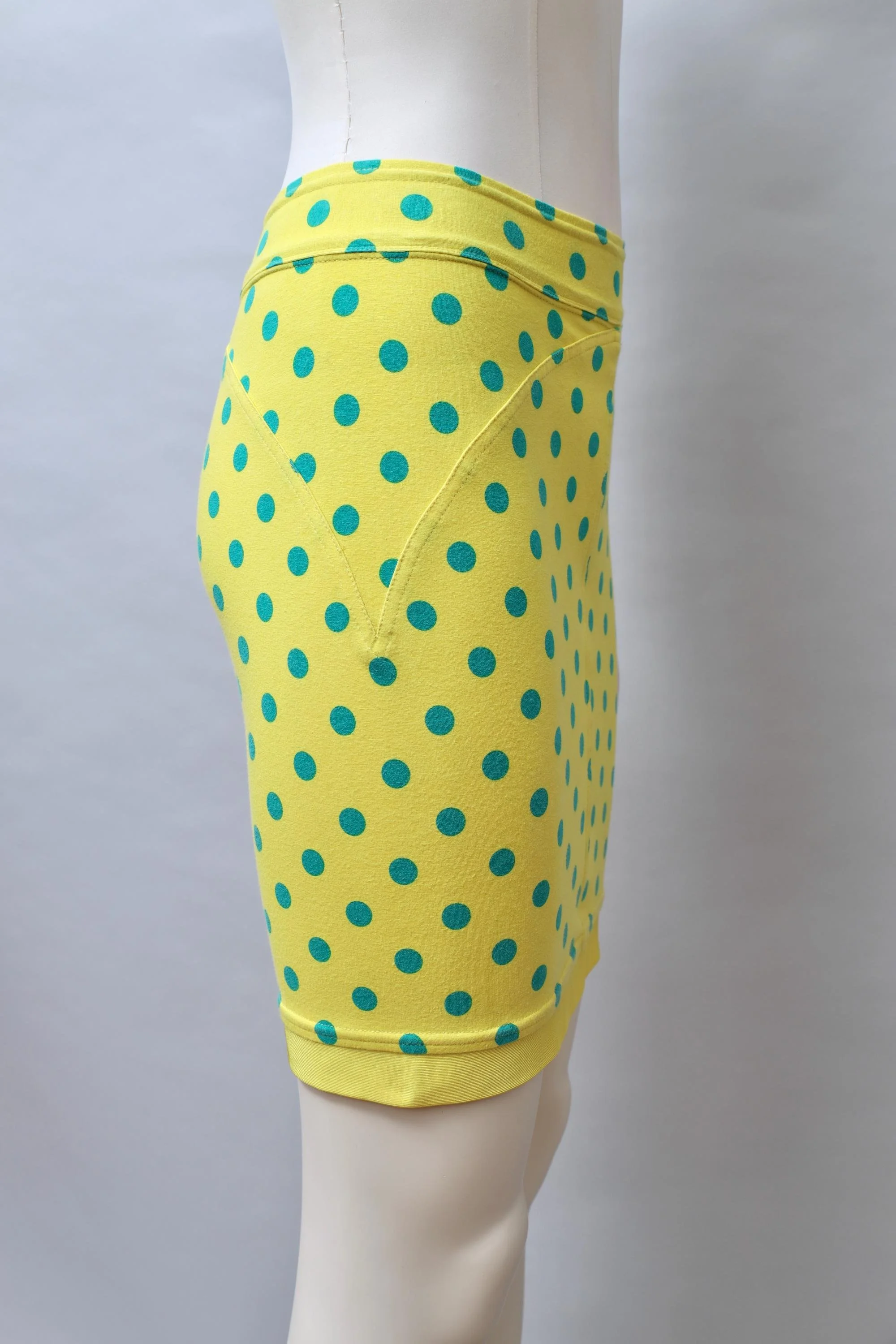 early 1990s Gianni Versace yellow and green polka dot stretch skirt