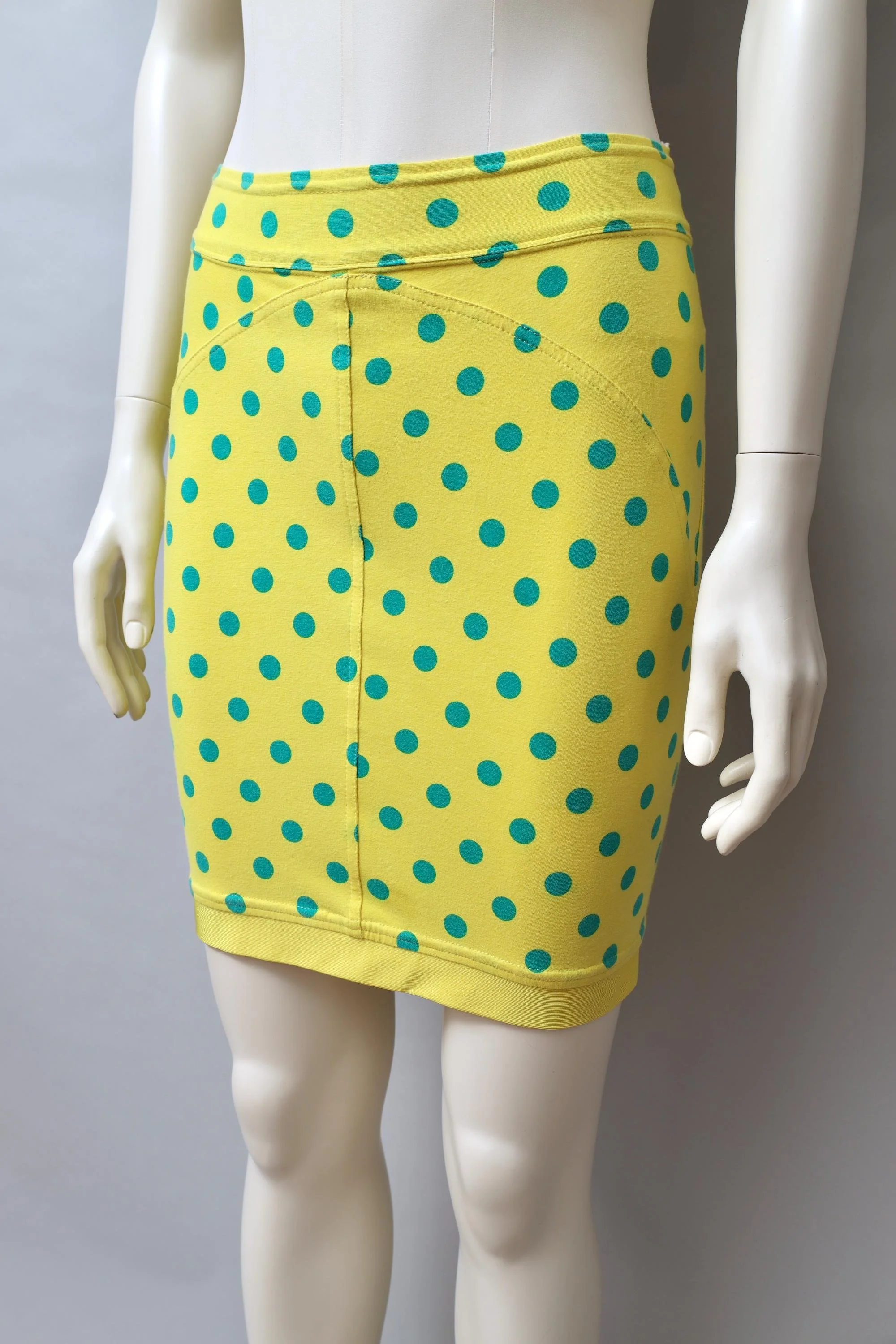 early 1990s Gianni Versace yellow and green polka dot stretch skirt