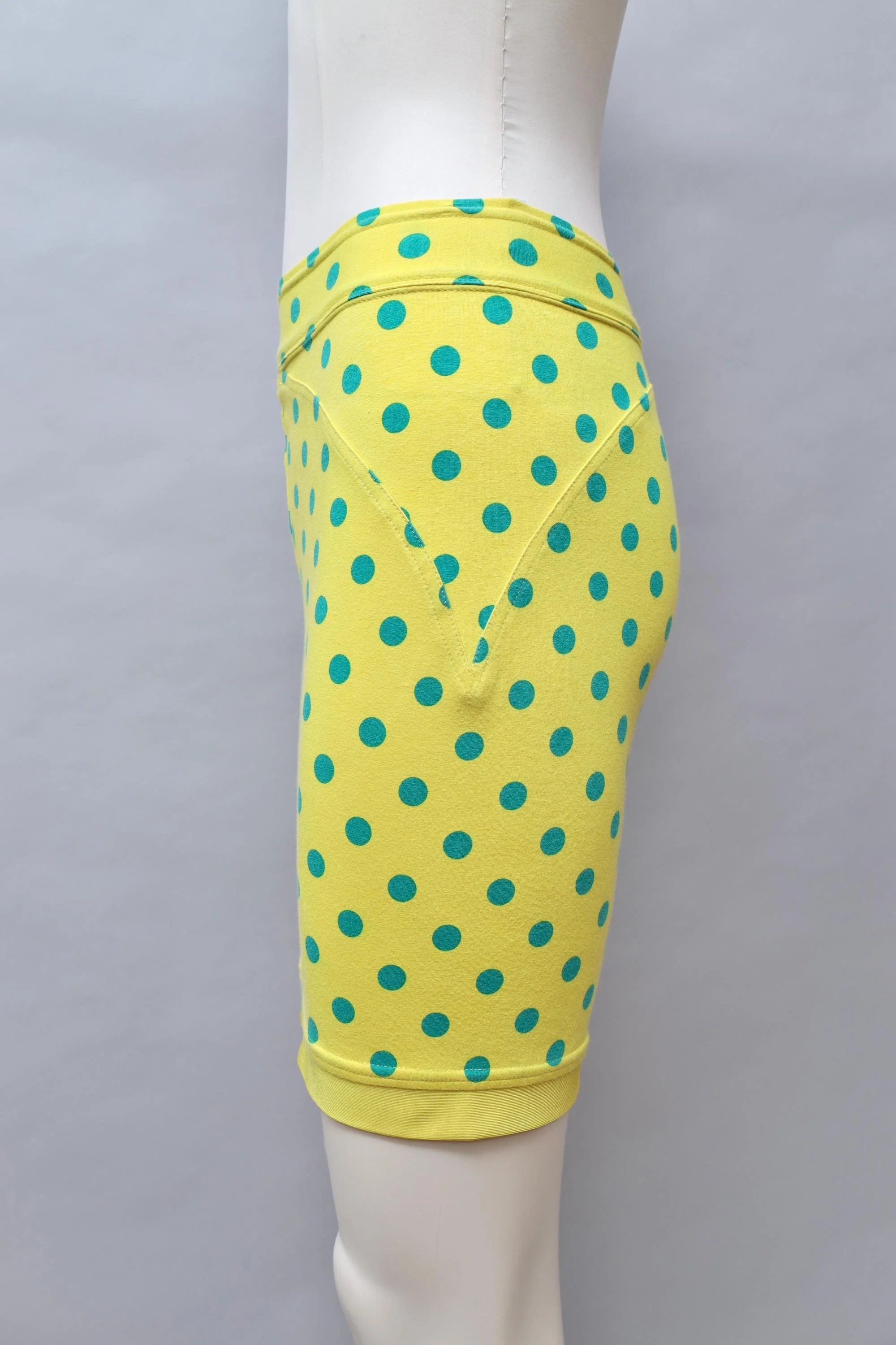 early 1990s Gianni Versace yellow and green polka dot stretch skirt