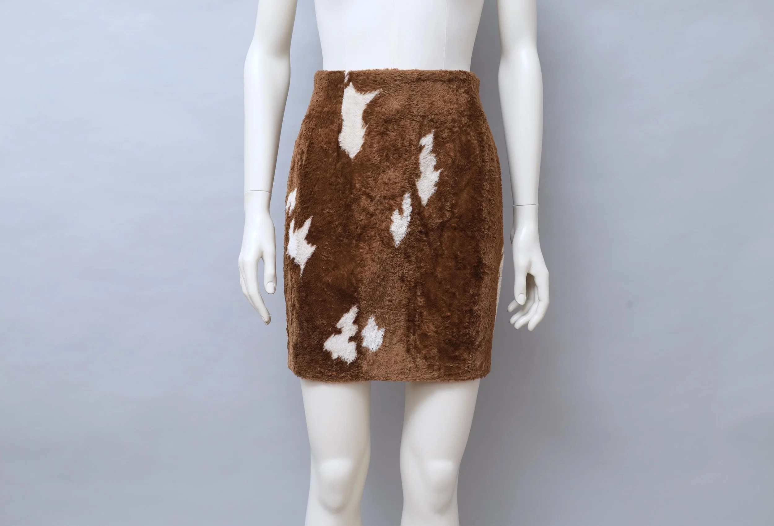 F/W 1990 Chantal Thomass brown cow faux fur skirt