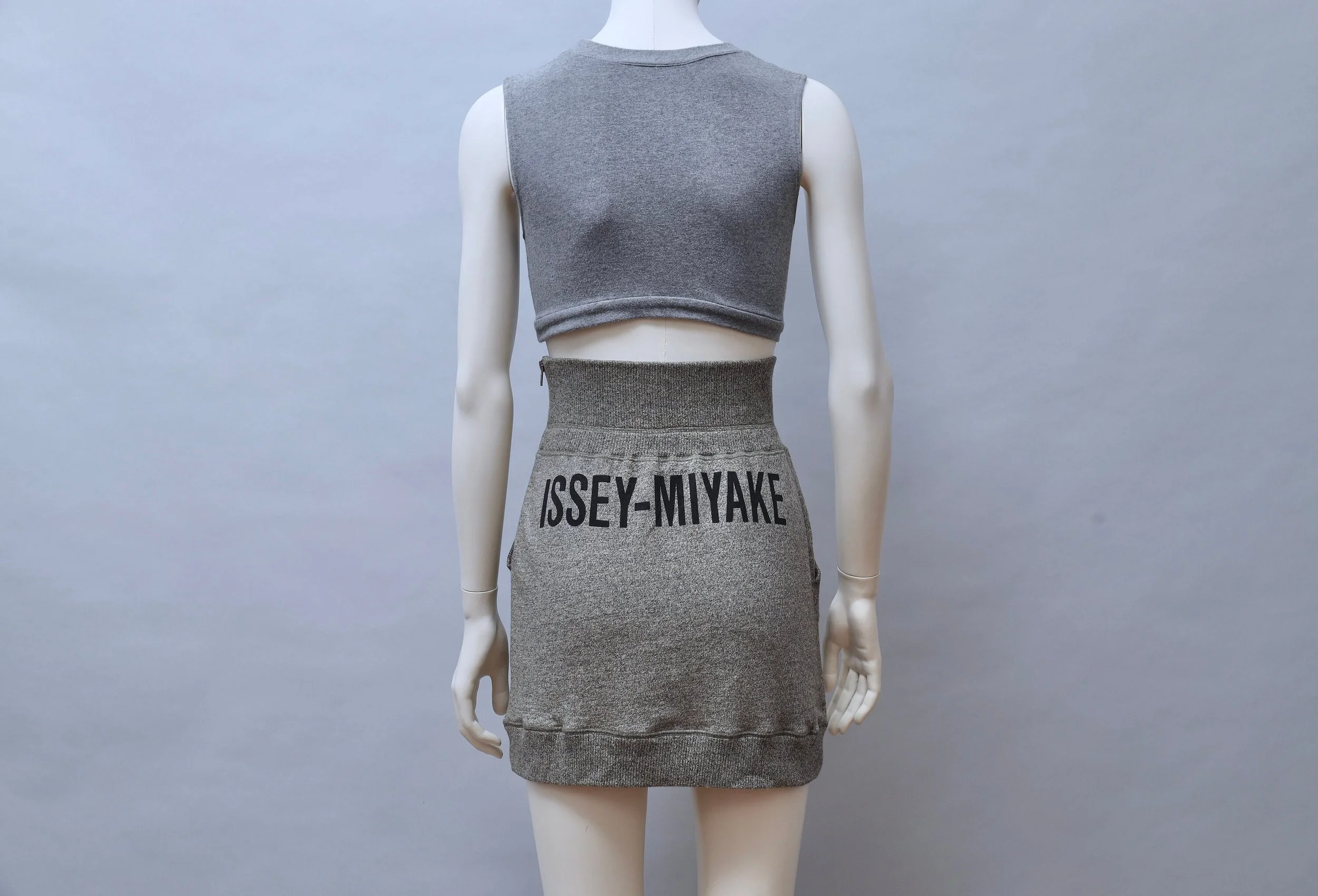 1980s Issey Miyake grey french terry logo mini skirt