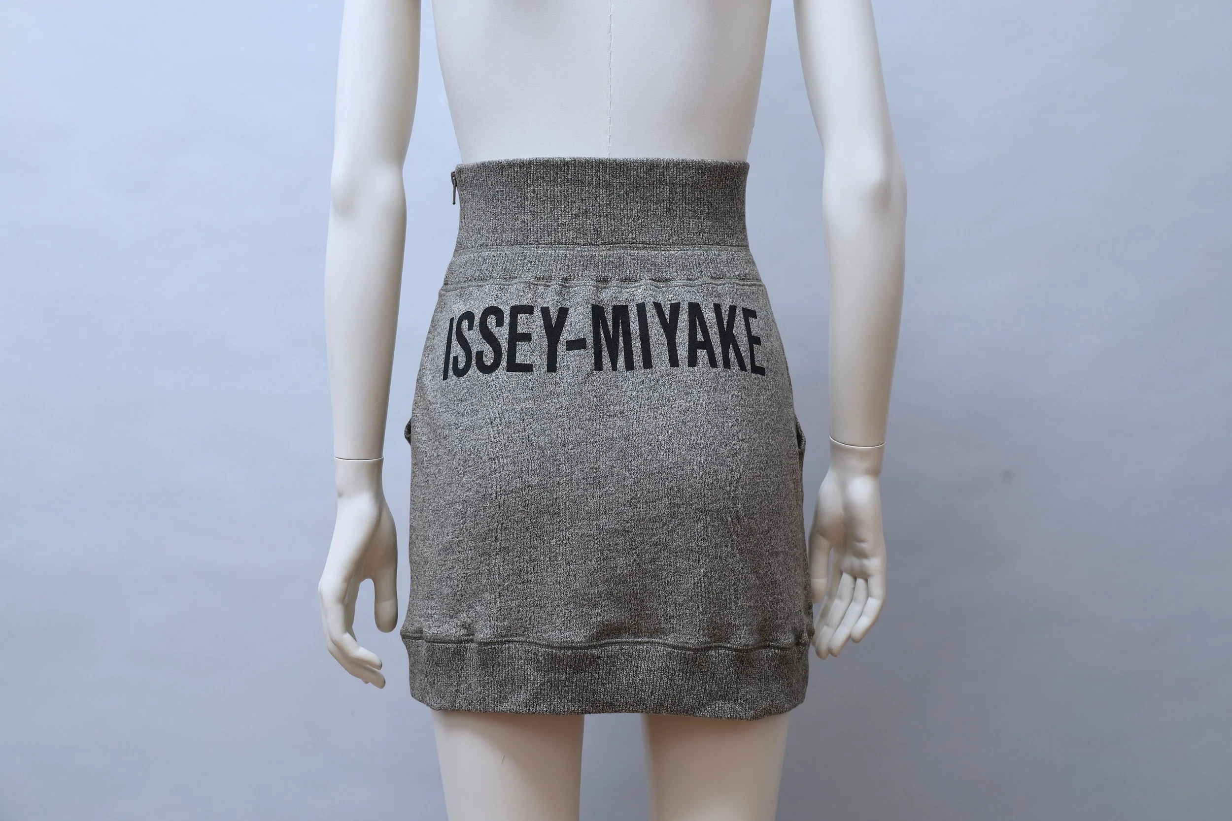 1980s Issey Miyake grey french terry logo mini skirt
