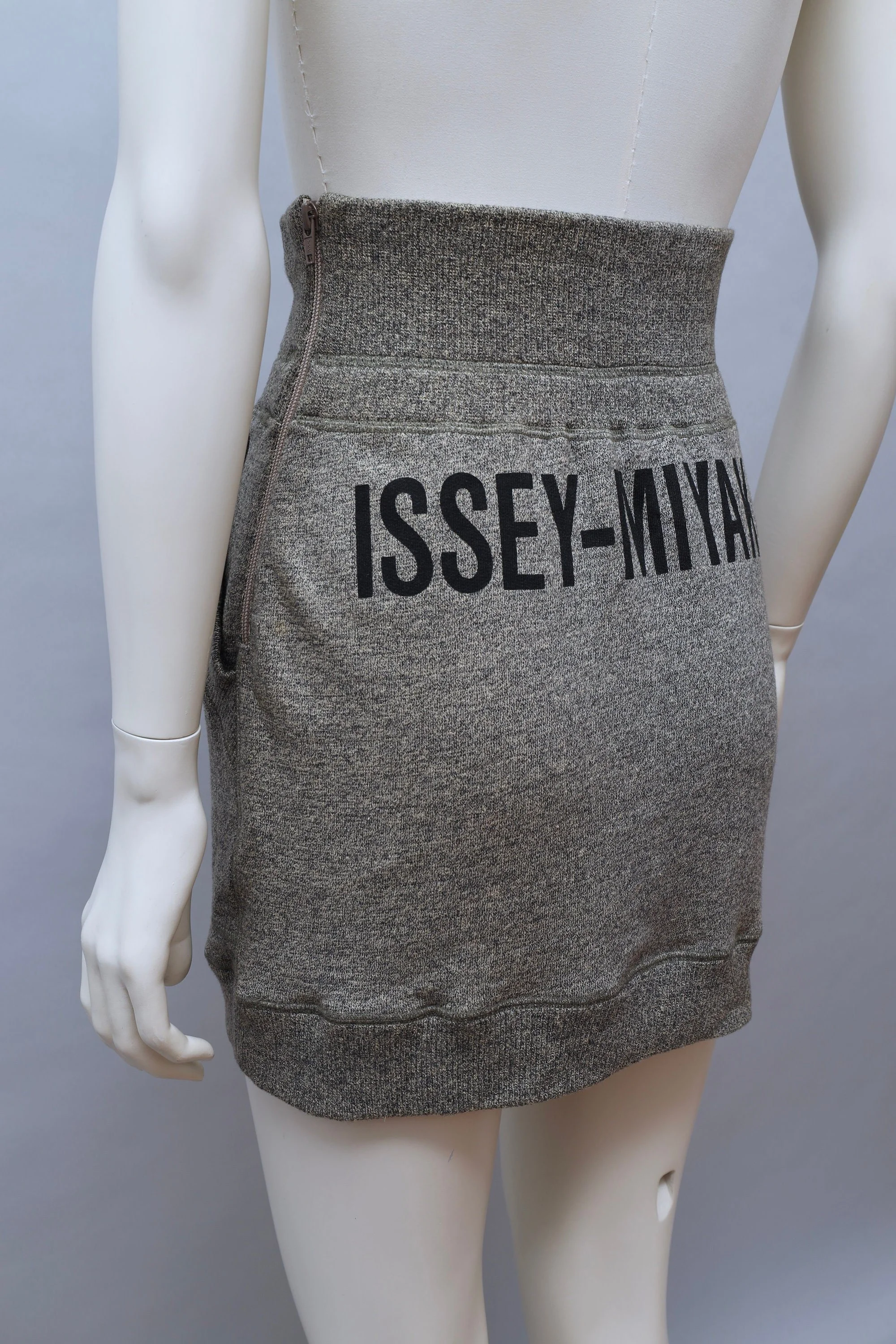 1980s Issey Miyake grey french terry logo mini skirt