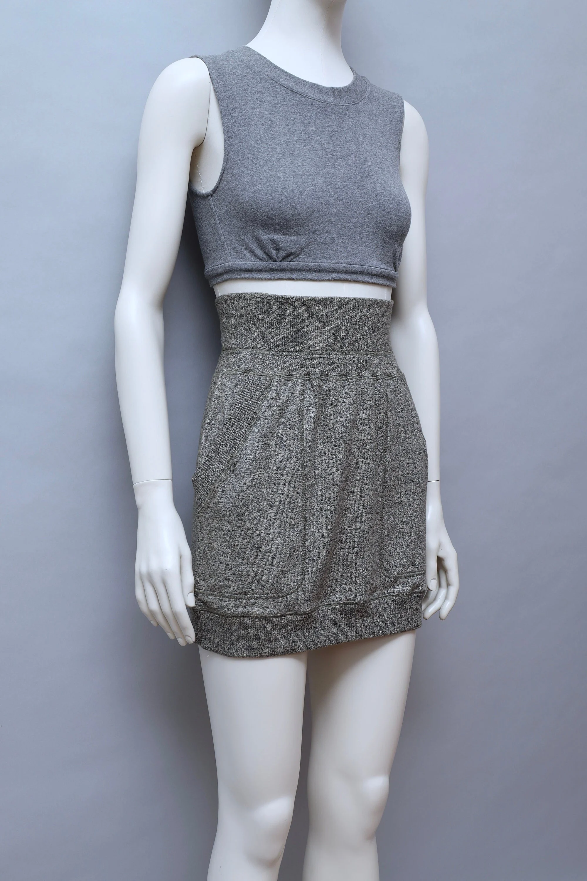 1980s Issey Miyake grey french terry logo mini skirt