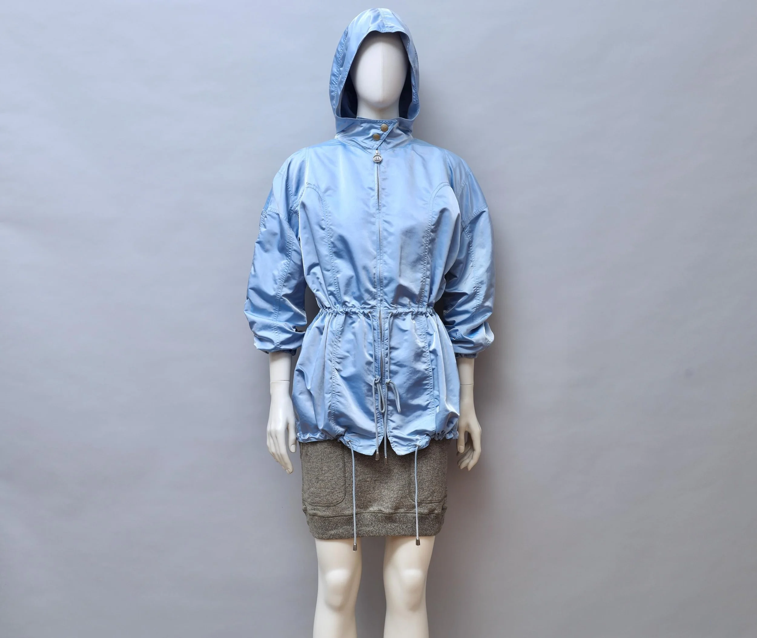 1990s MTM Mugler Trademark metallic blue transformable parka jacket