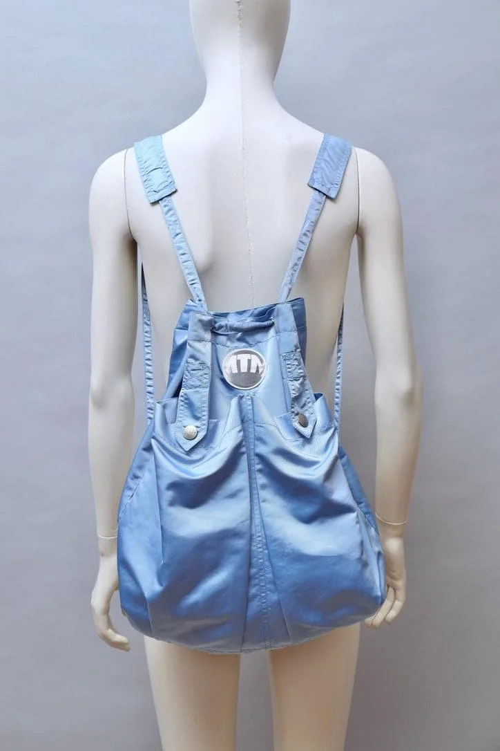 1990s MTM Mugler Trademark metallic blue transformable parka jacket backpack