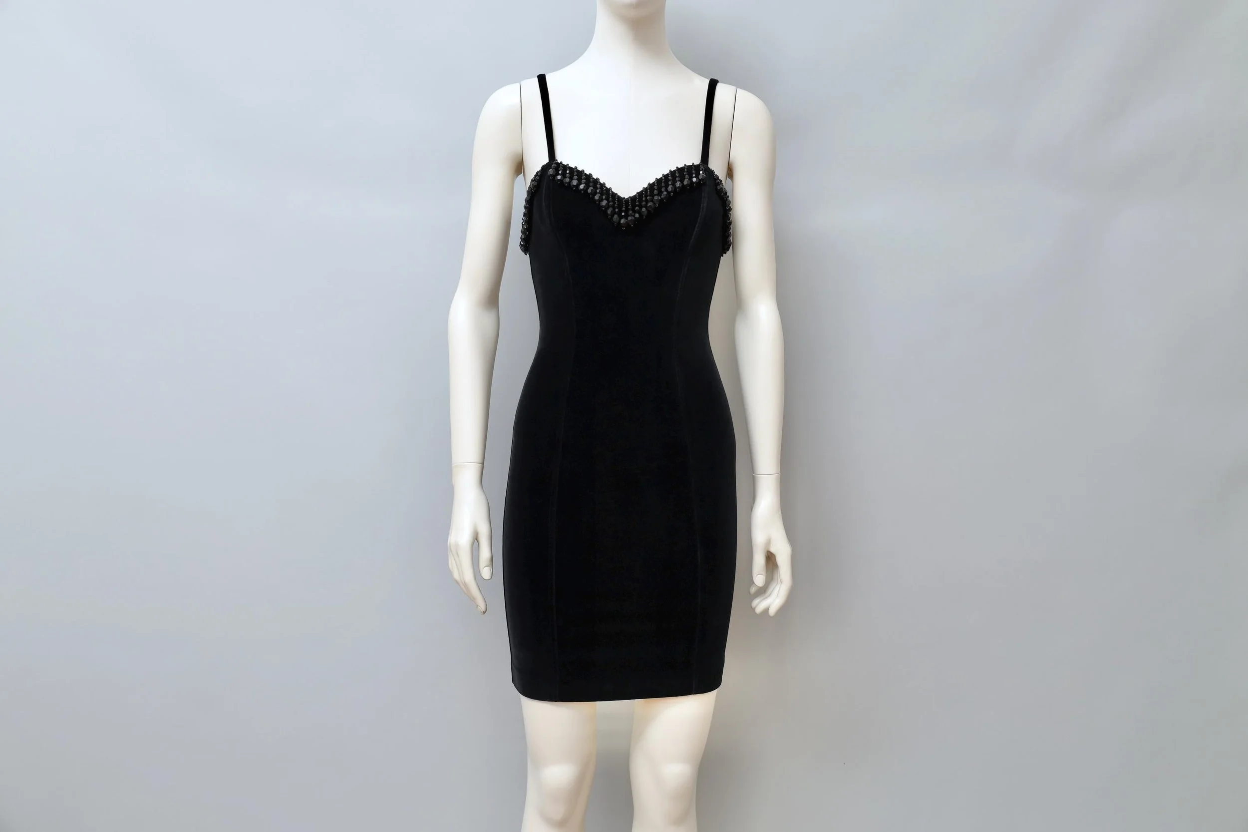 F/W 1989 Chantal Thomass black jet beaded velvet bustier dress