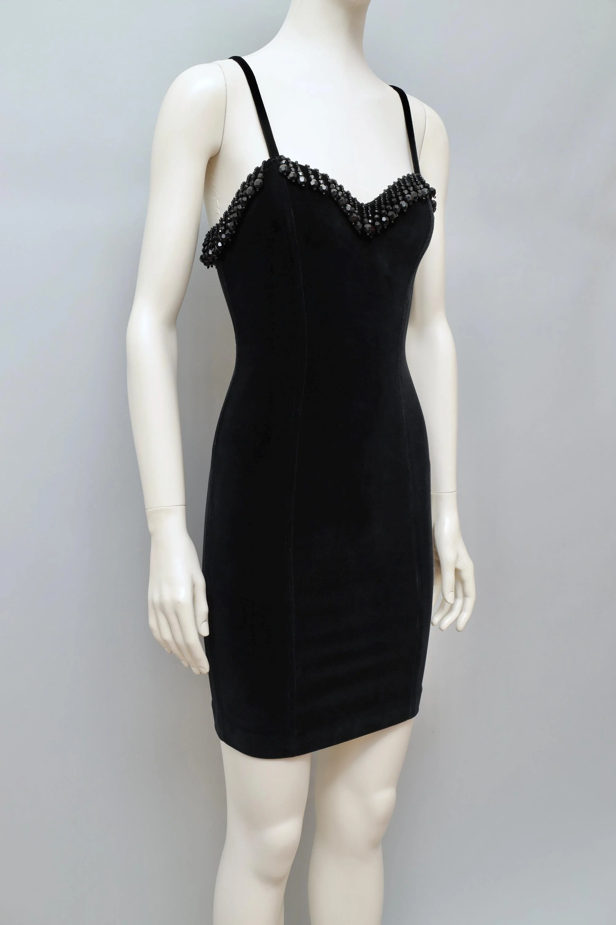 F/W 1989 Chantal Thomass black jet beaded velvet bustier dress