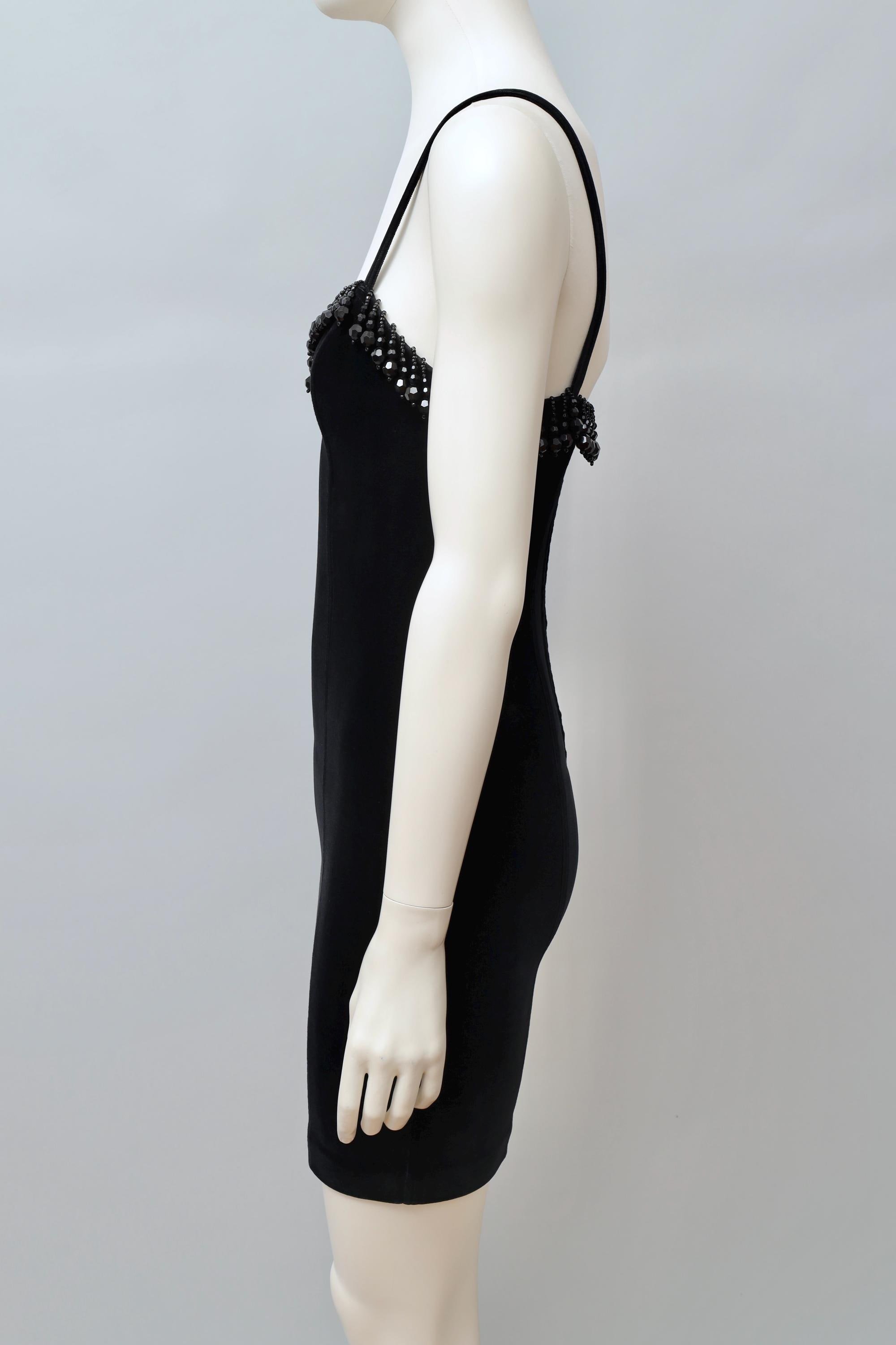 F/W 1989 Chantal Thomass black jet beaded velvet bustier dress