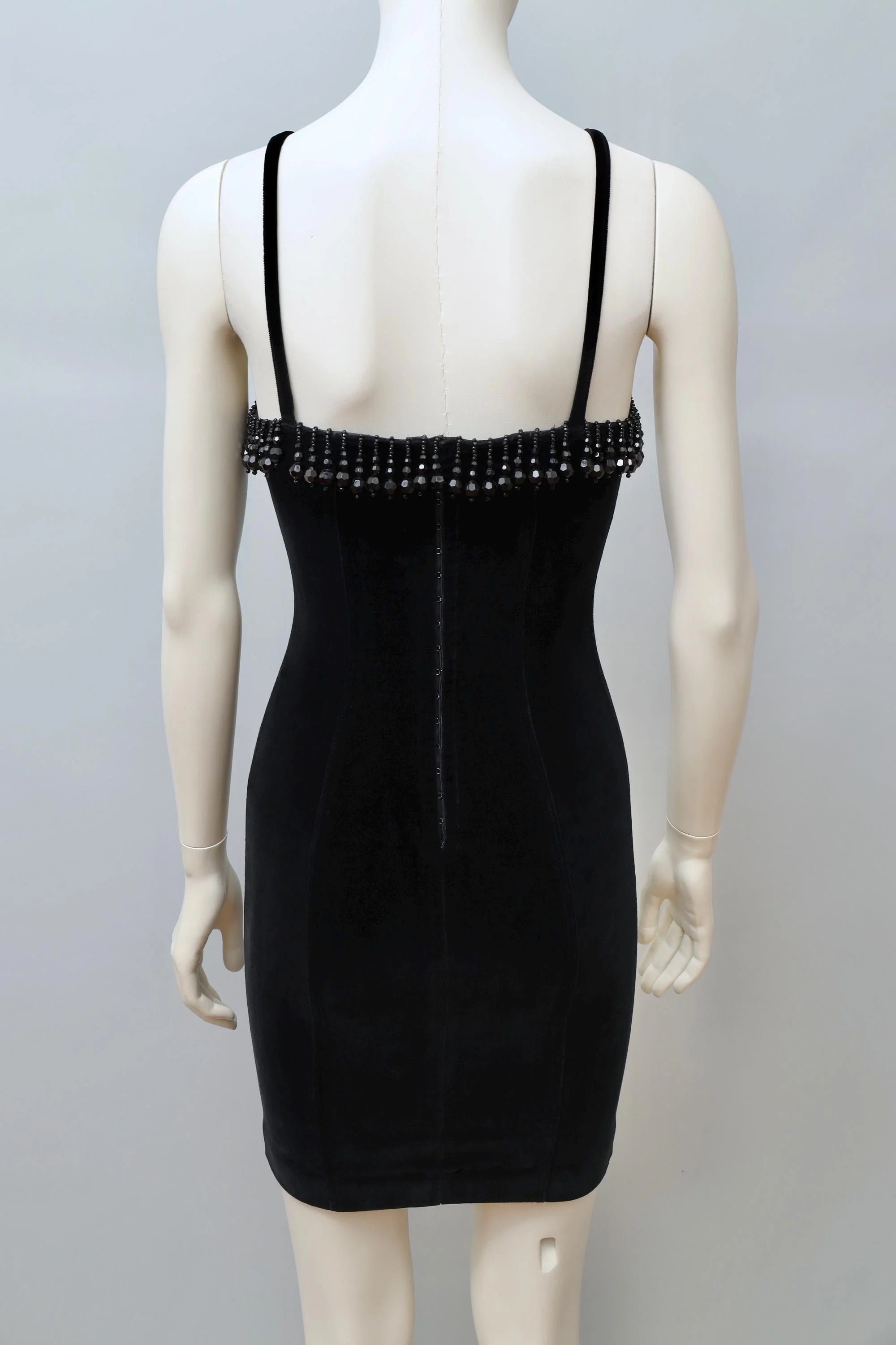 F/W 1989 Chantal Thomass black jet beaded velvet bustier dress