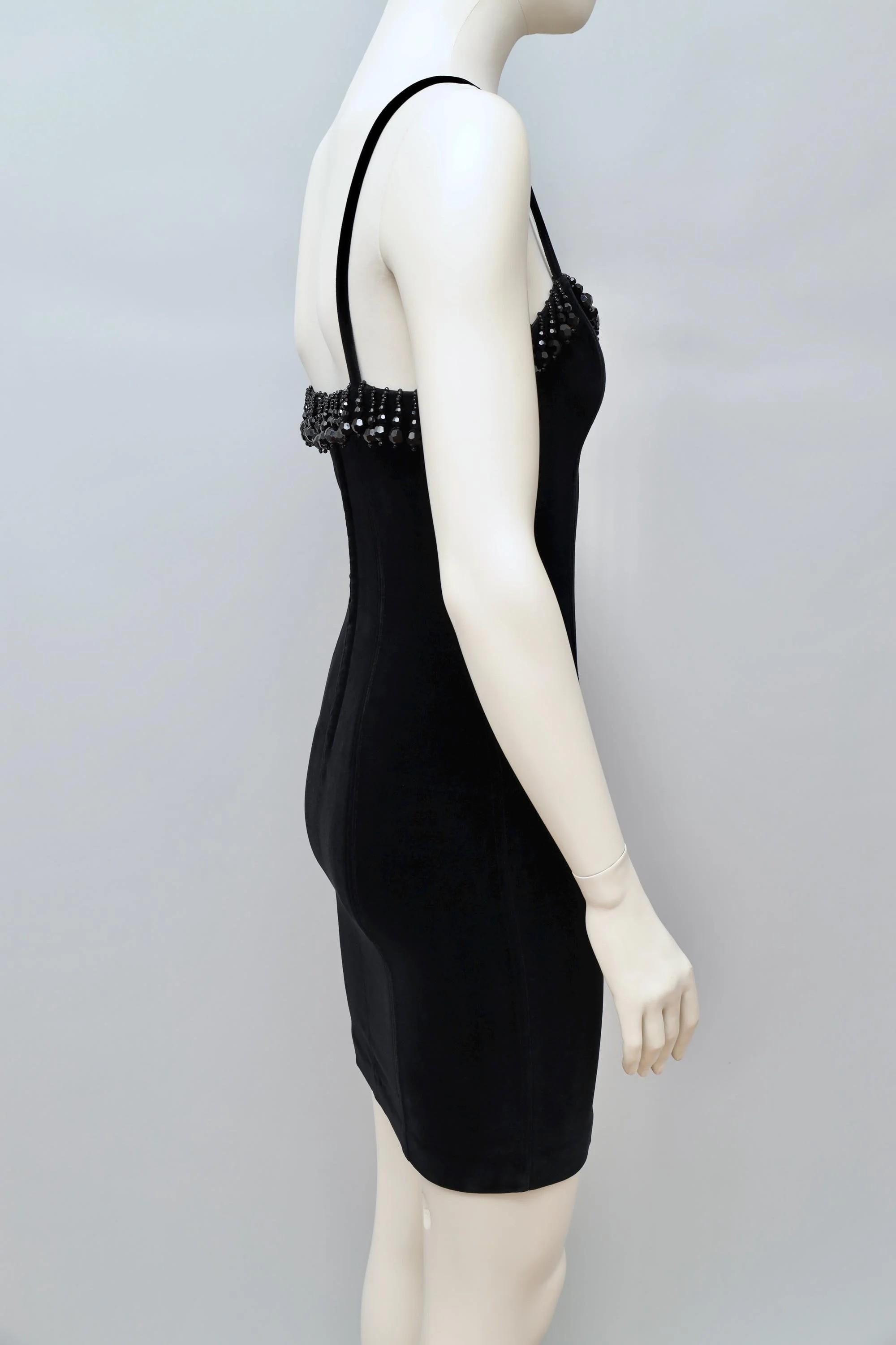 F/W 1989 Chantal Thomass black jet beaded velvet bustier dress