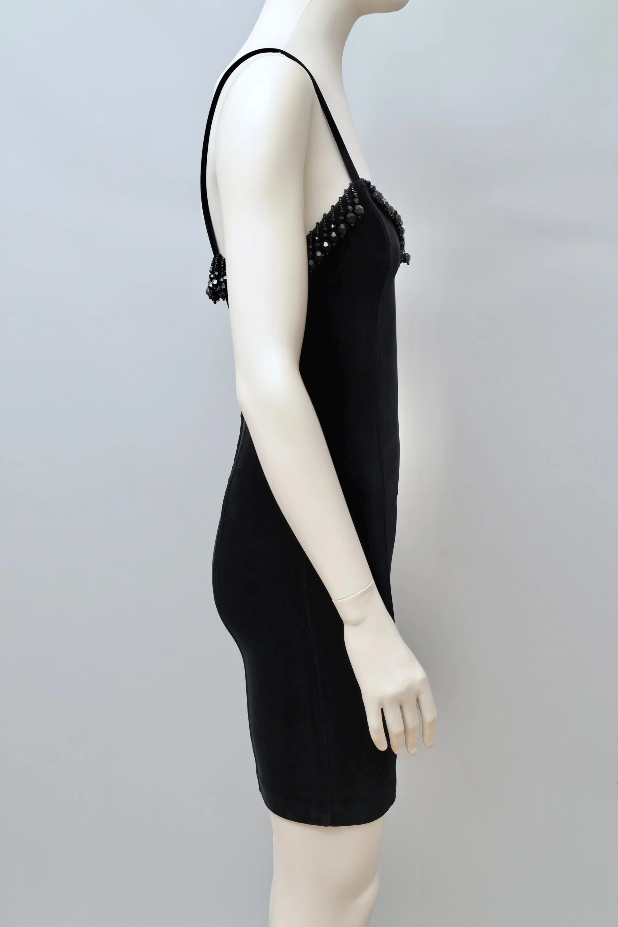 F/W 1989 Chantal Thomass black jet beaded velvet bustier dress
