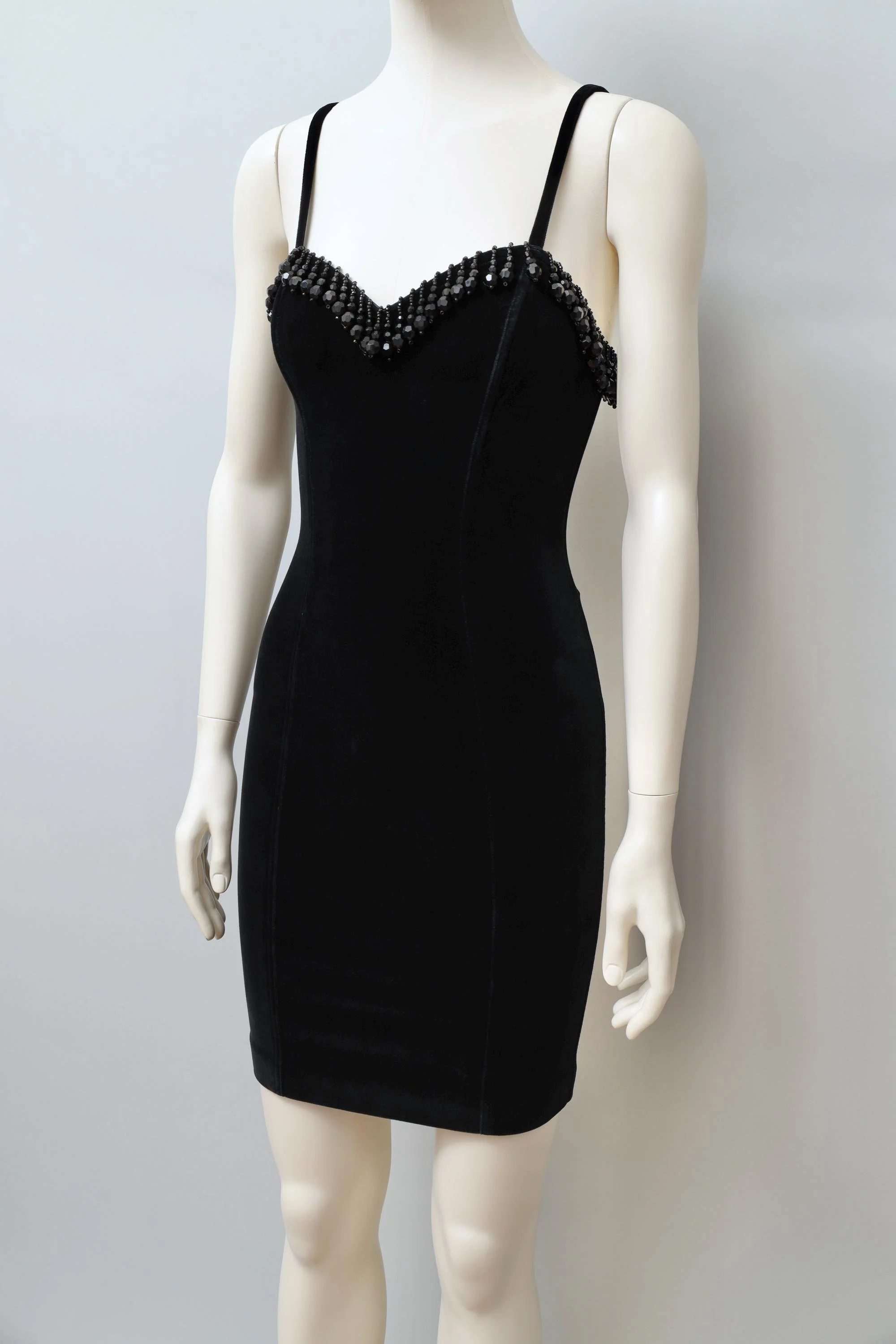 F/W 1989 Chantal Thomass black jet beaded velvet bustier dress