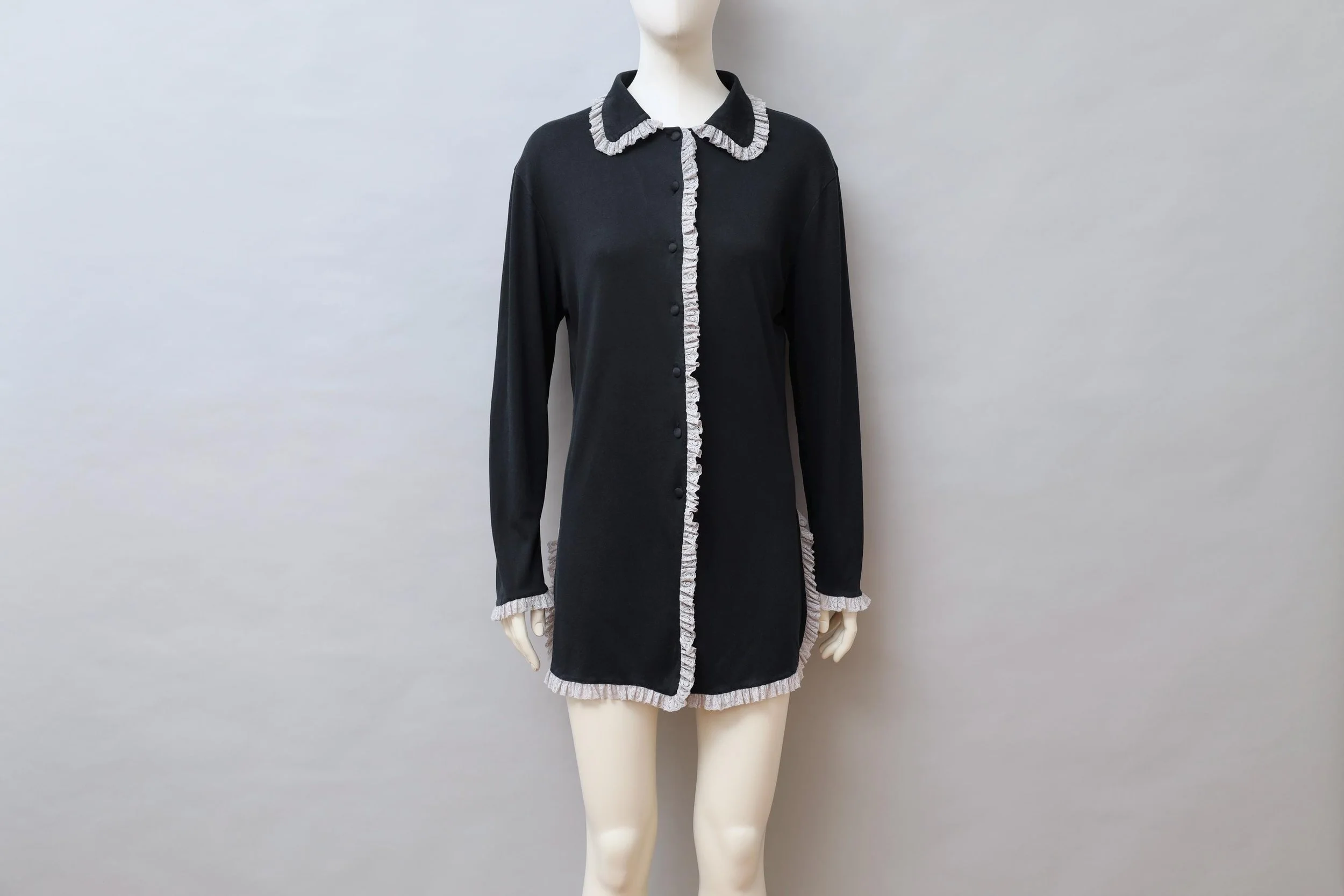 F/W 1994 Chantal Thomass black cotton and ivory lace shirt dress