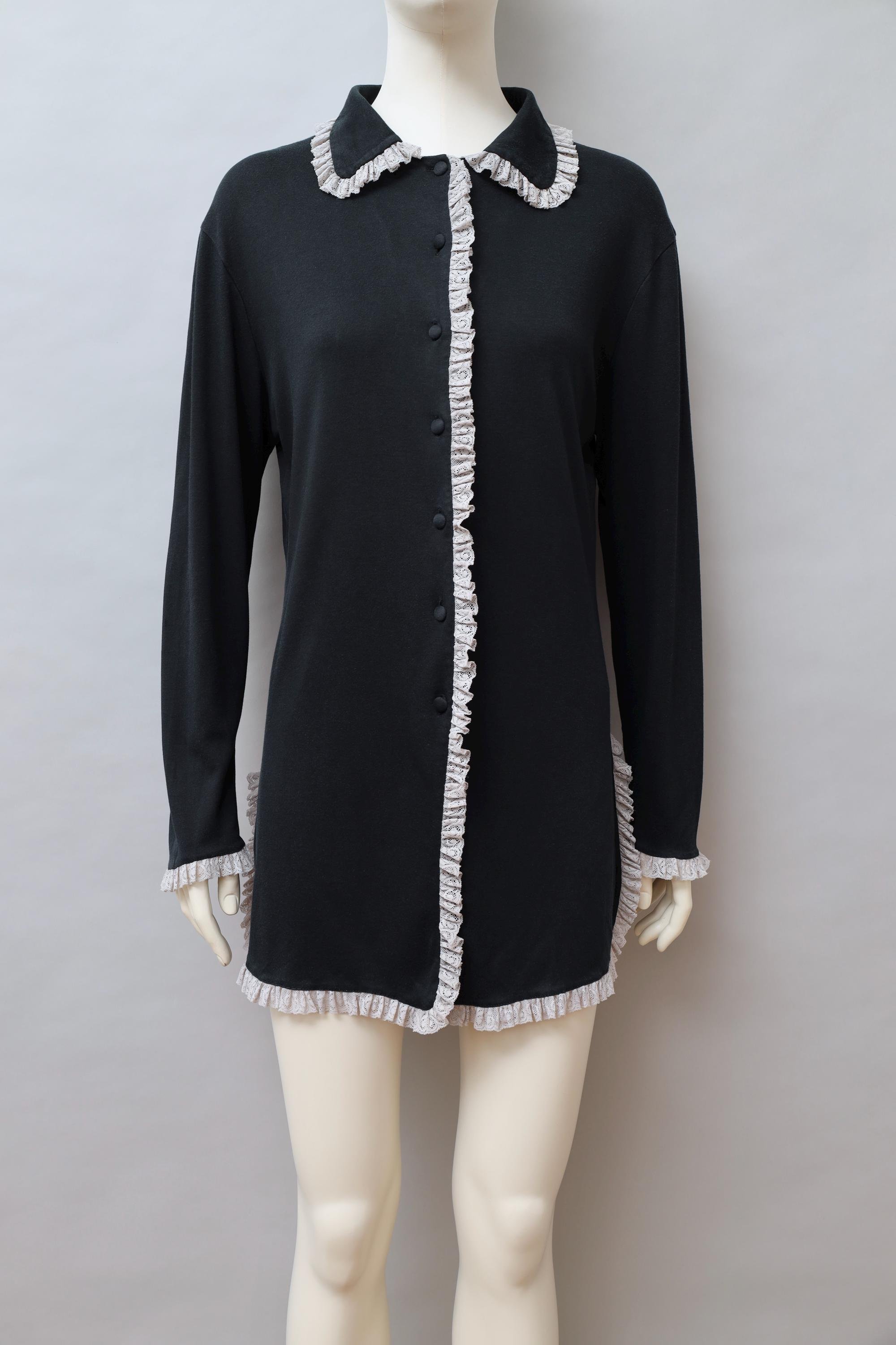F/W 1994 Chantal Thomass black cotton and ivory lace shirt dress