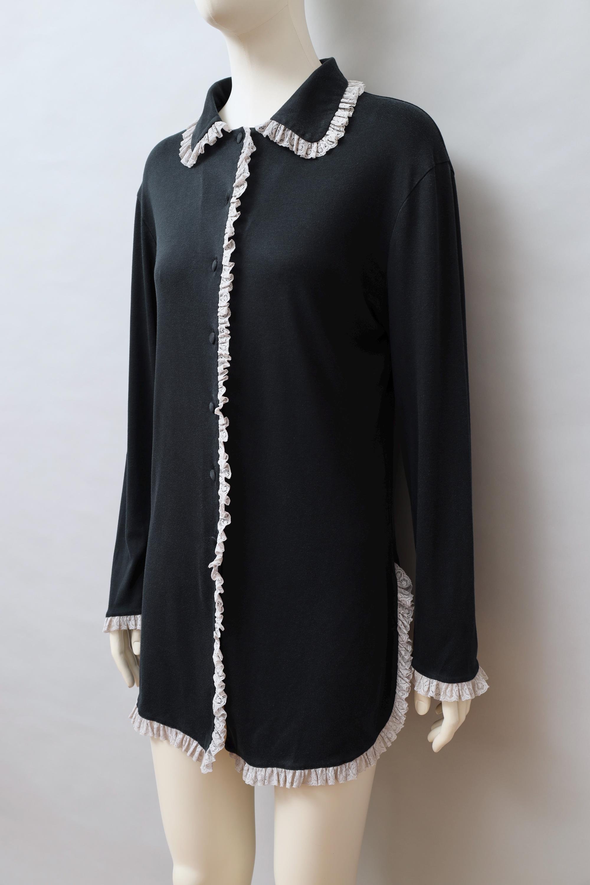 F/W 1994 Chantal Thomass black cotton and ivory lace shirt dress
