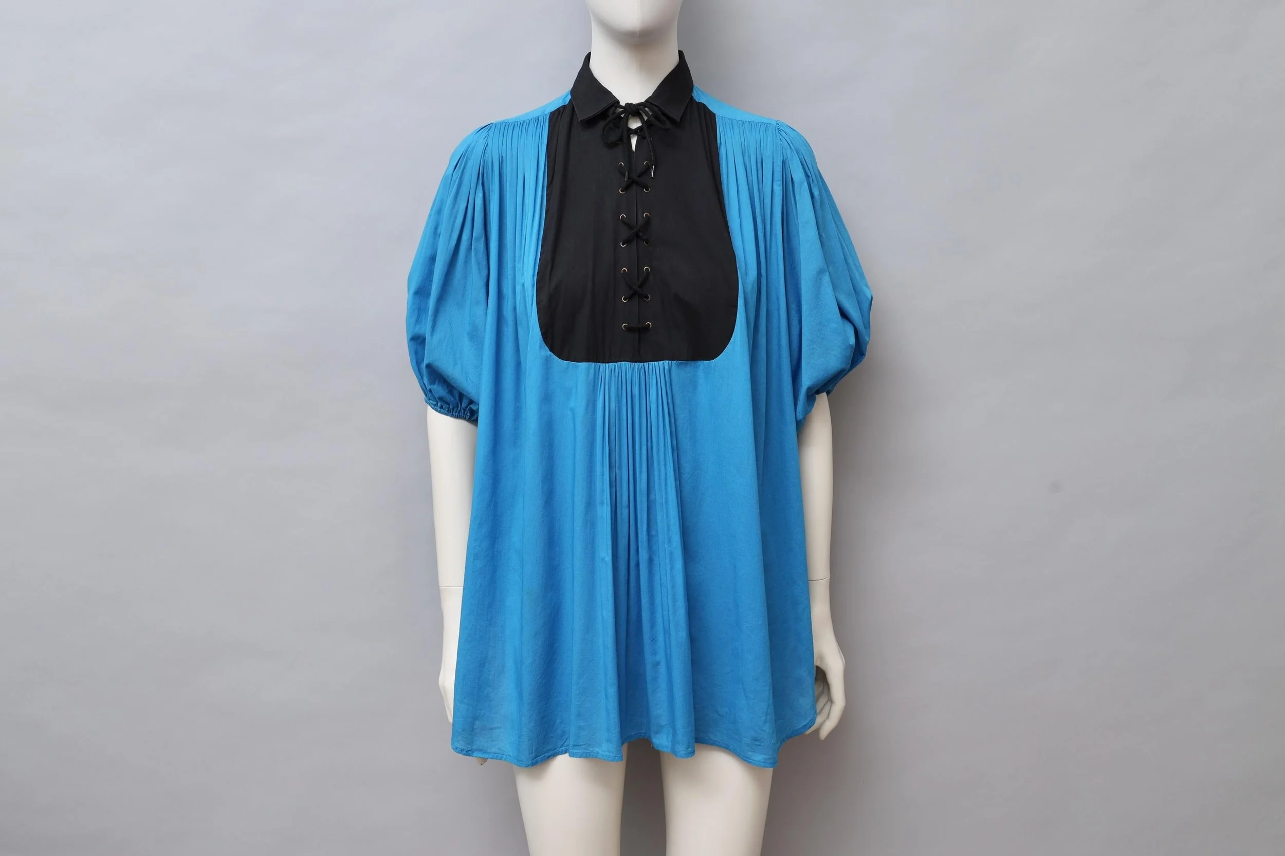 1980s Chantal Thomass blue balloon sleeve lace-up blouse