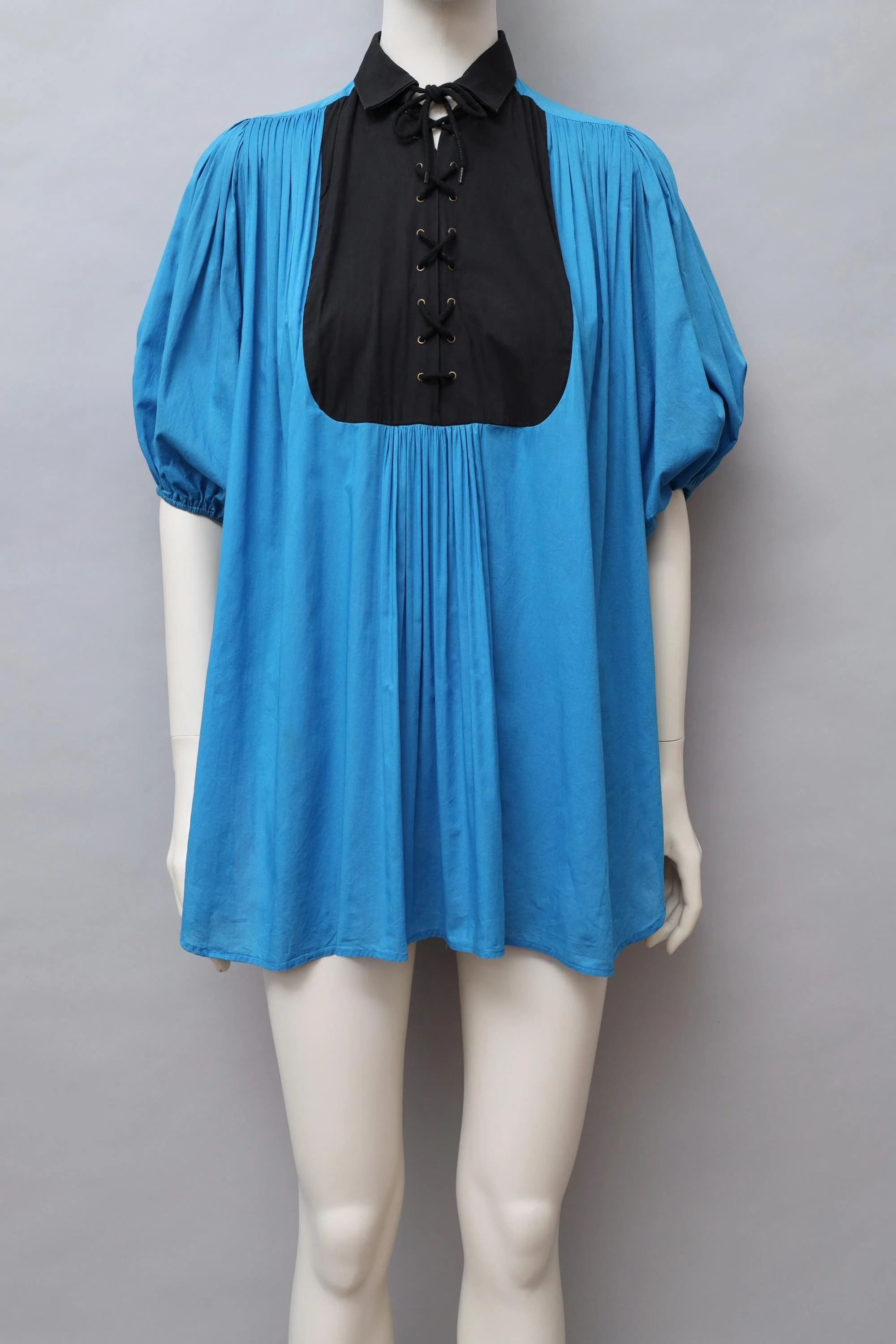 1980s Chantal Thomass blue balloon sleeve lace-up blouse